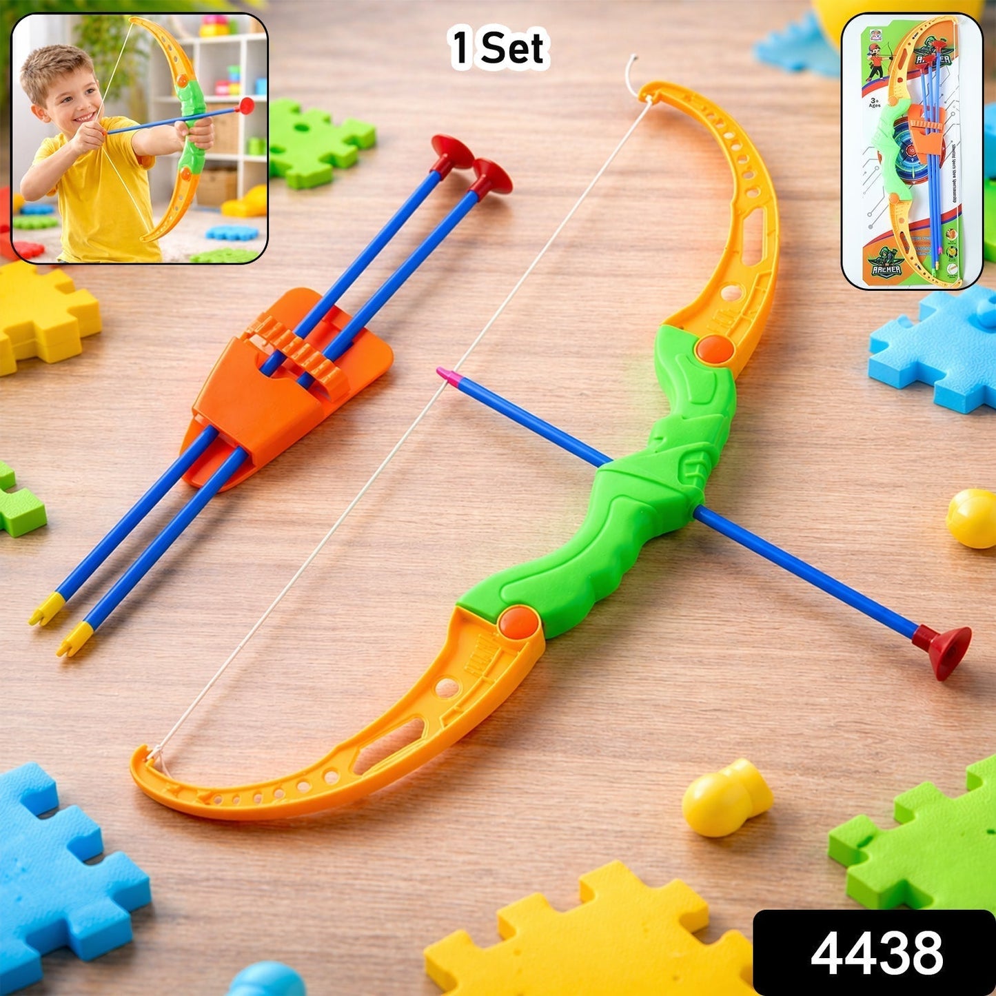 Plastic Archery Bow and Arrow Toy Set with single knife and 3pc Arrow and Target Board,