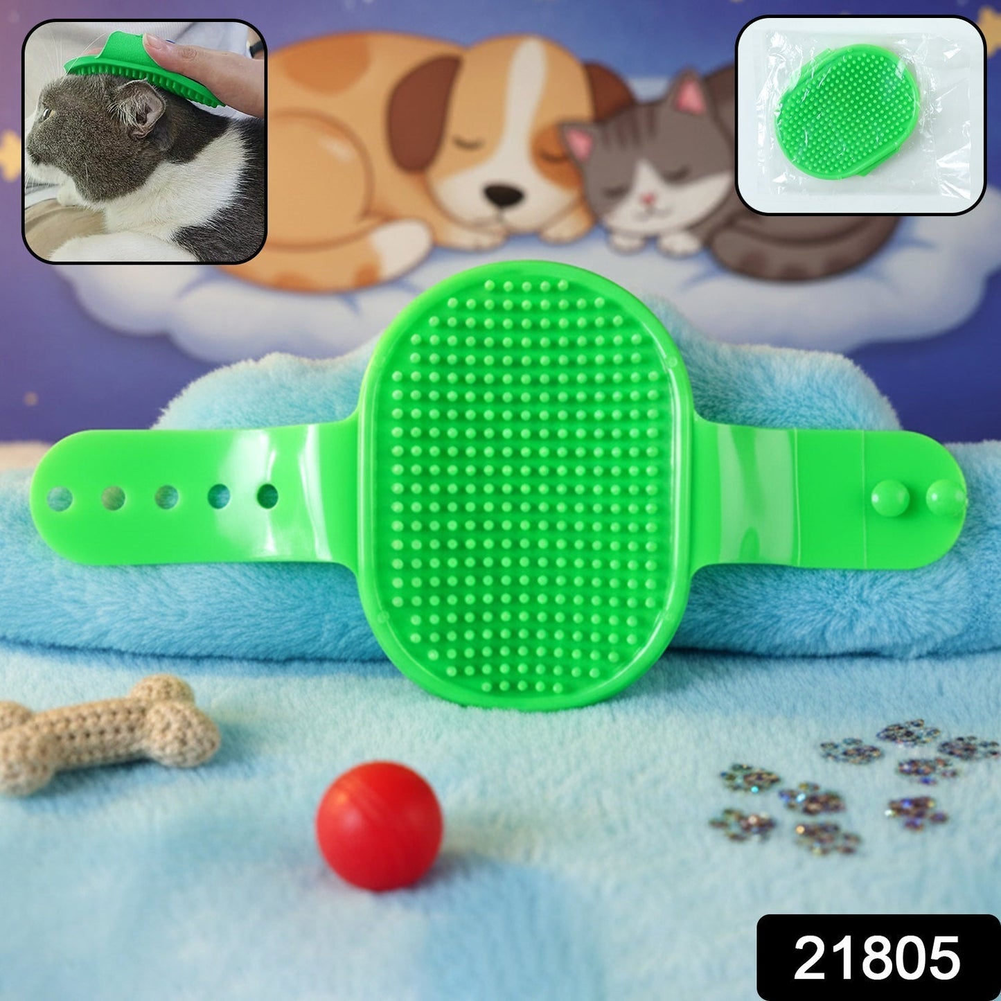 Pet Grooming Bath Brush with Adjustable Hand Strap for Dogs & Cats (1 Pc)
