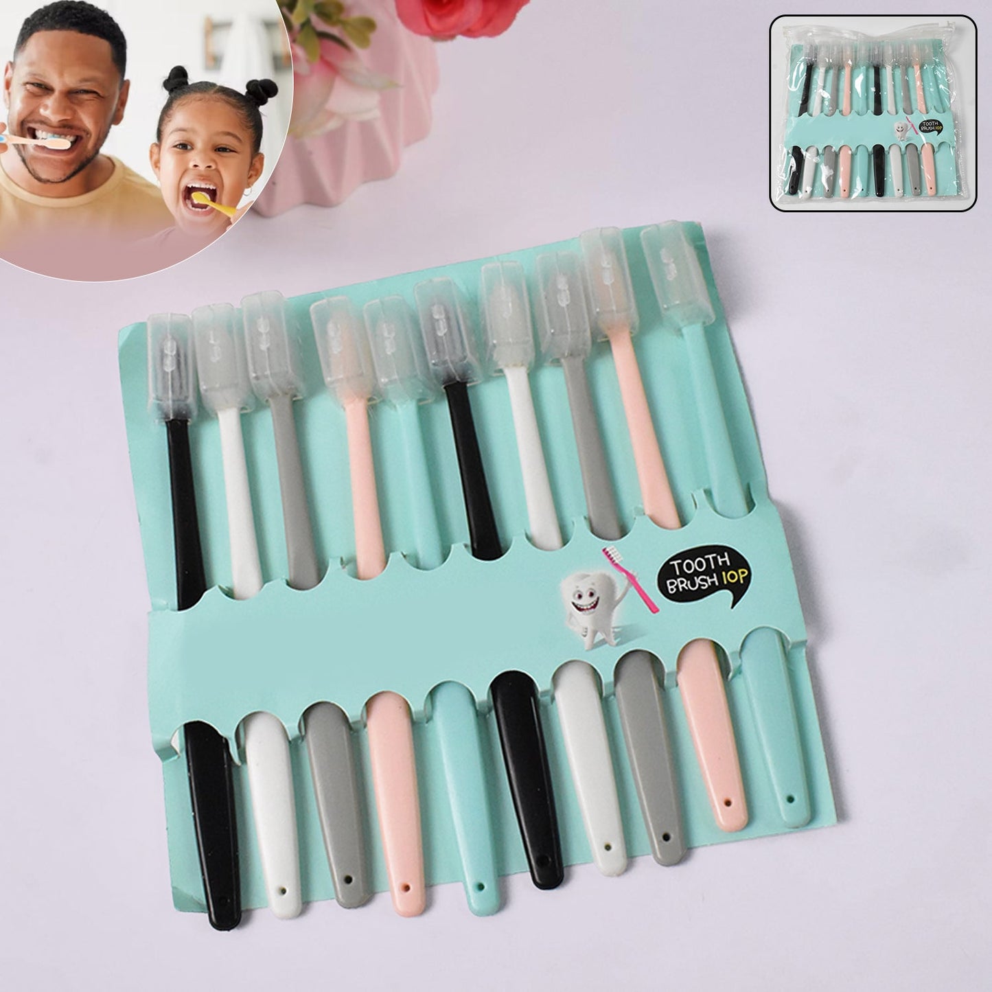 Kids Adults Ultra Soft-bristled Toothbrush With Cover (10 Pcs Set)