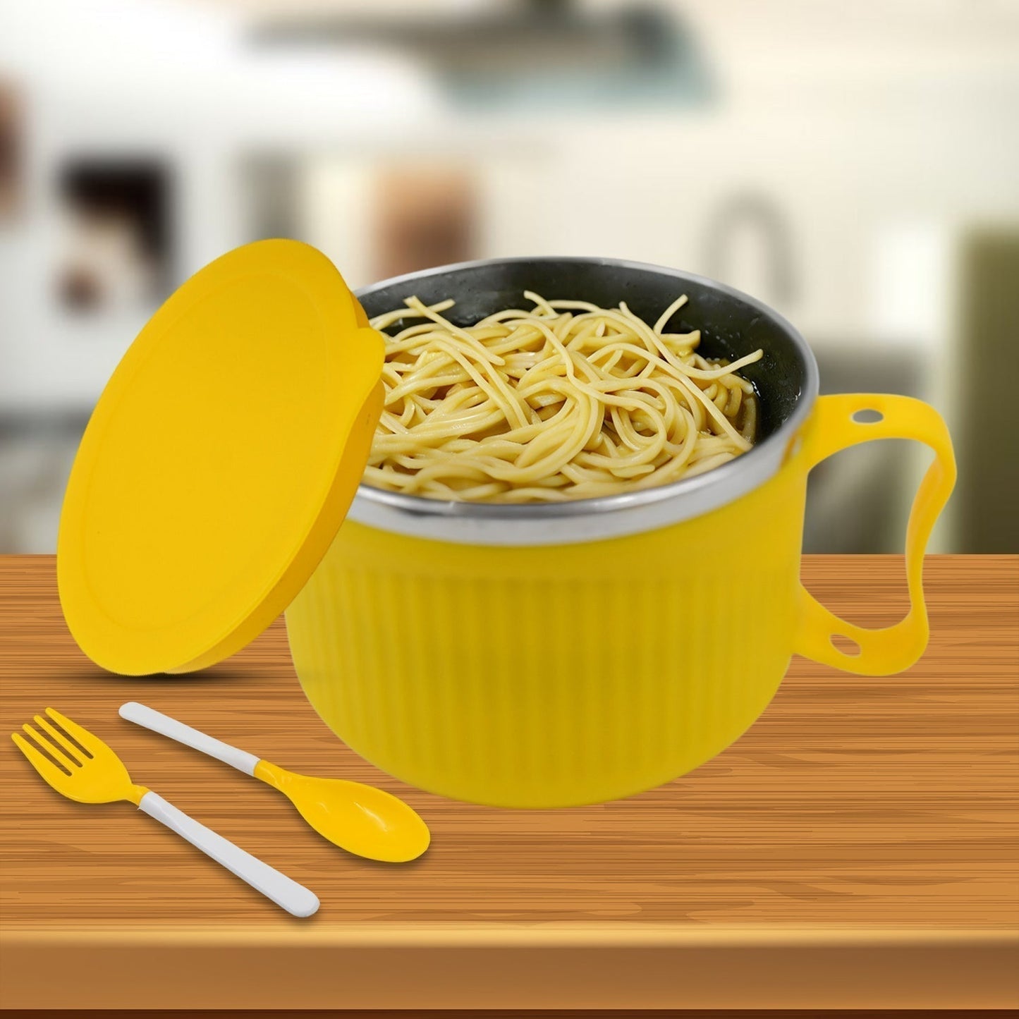 Safe Double-Layer Maggie Bowl with Lid & Handle – Versatile Bowl for Cereals, Fruits, Ramen & More
