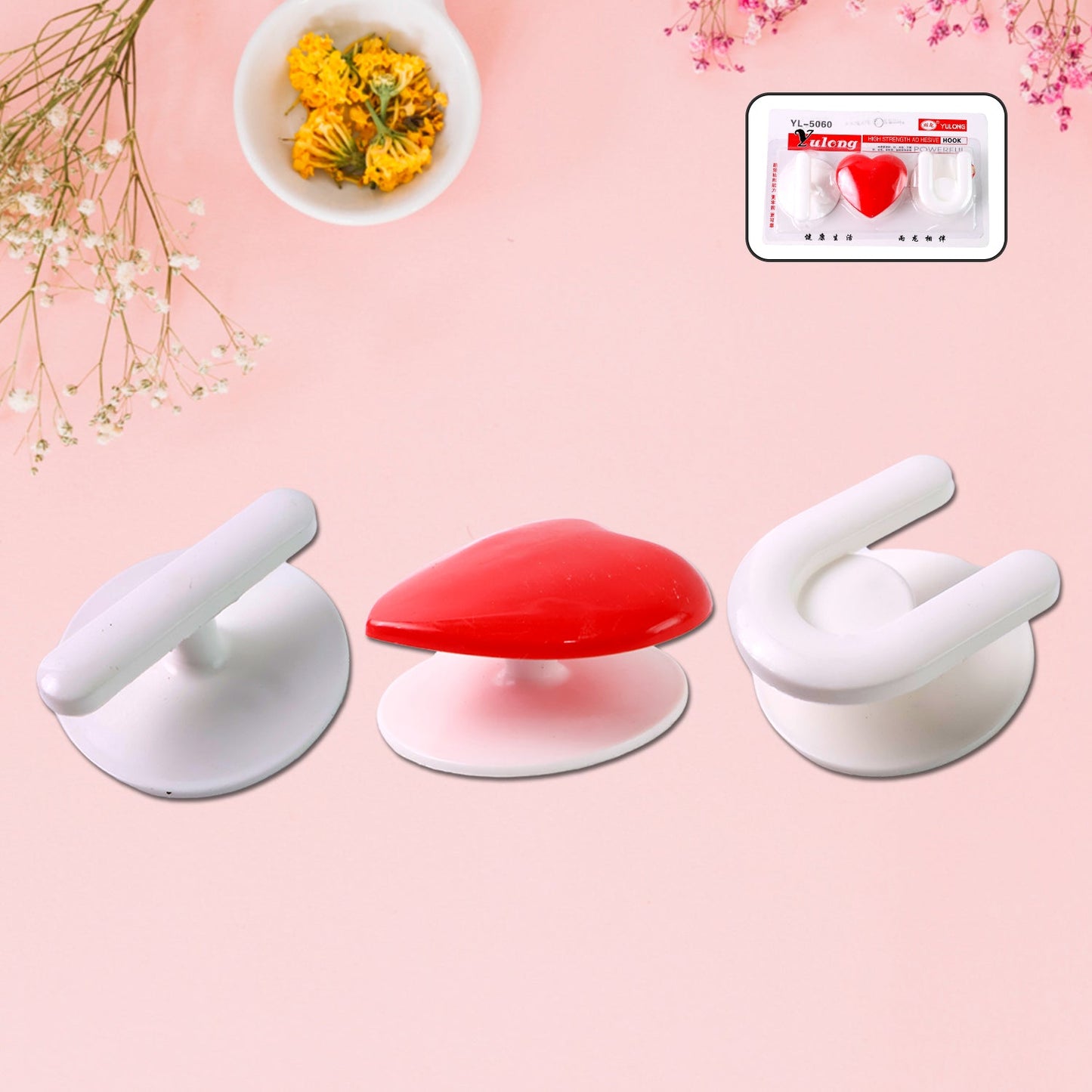 Adhesive Wall Hook Set For KItchen, Bathroom & Home (3pc)