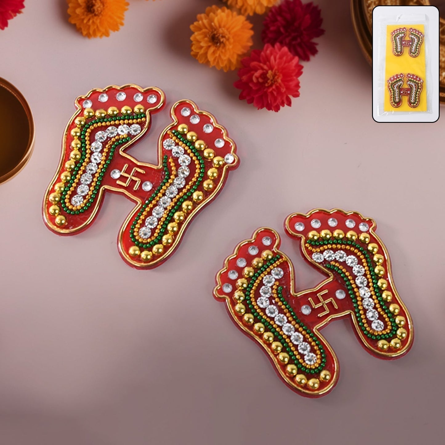 Decorative Laxmi Charan Paduka Sticker Set (Pack of 2 Pc)