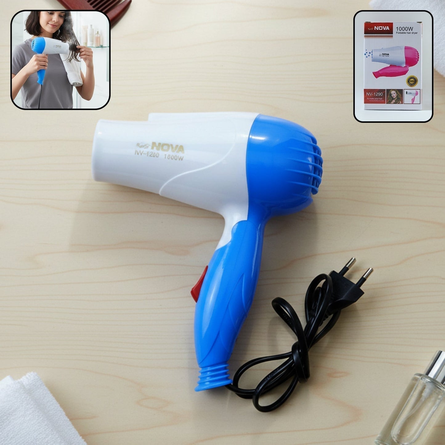 Foldable Hair Dryer with Dual Speed Setting (1 Pc, 1000W)