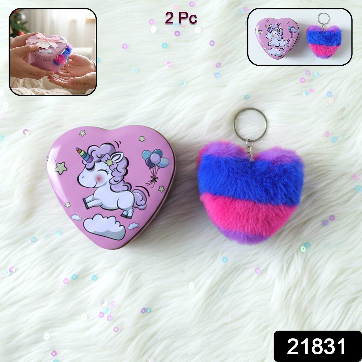 Heart Shape Gift Box & Plush Keychain (2 Pc)