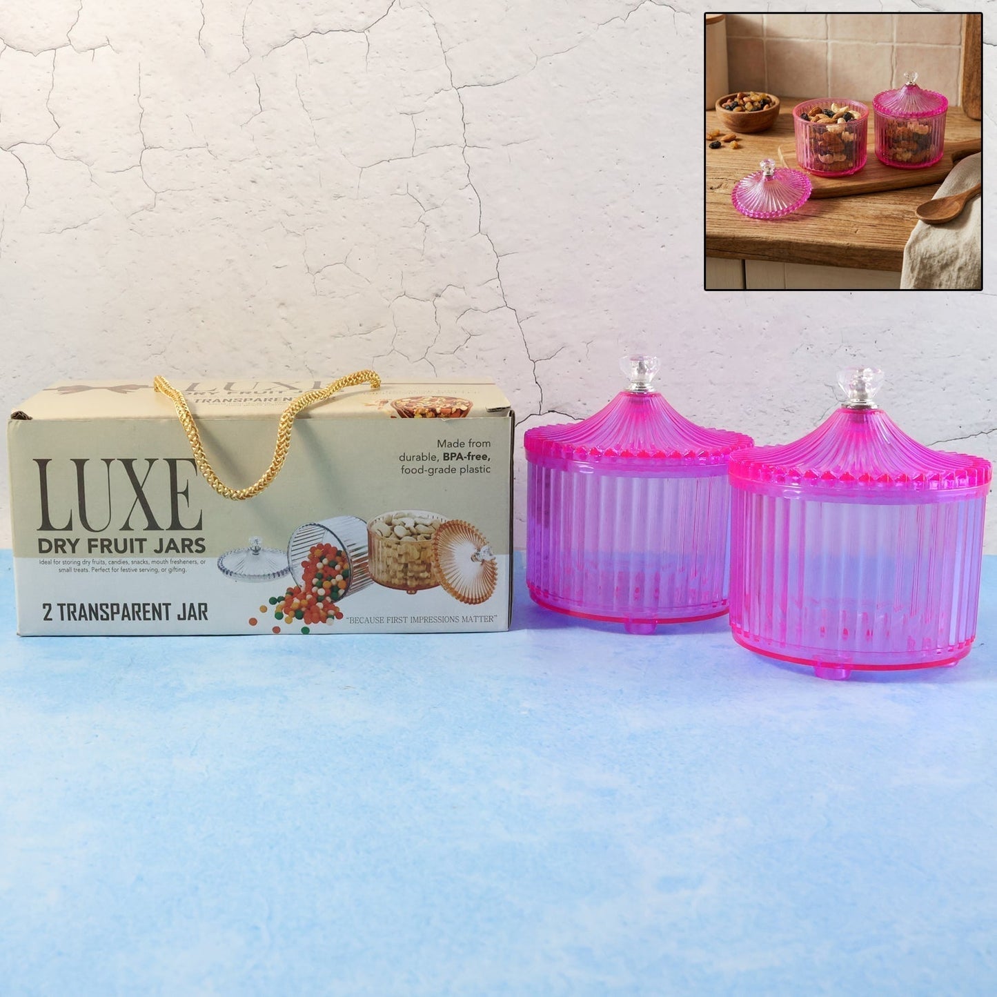 Plastic Luxury Transparent Dry Fruit Storage Jars (2 Pc)