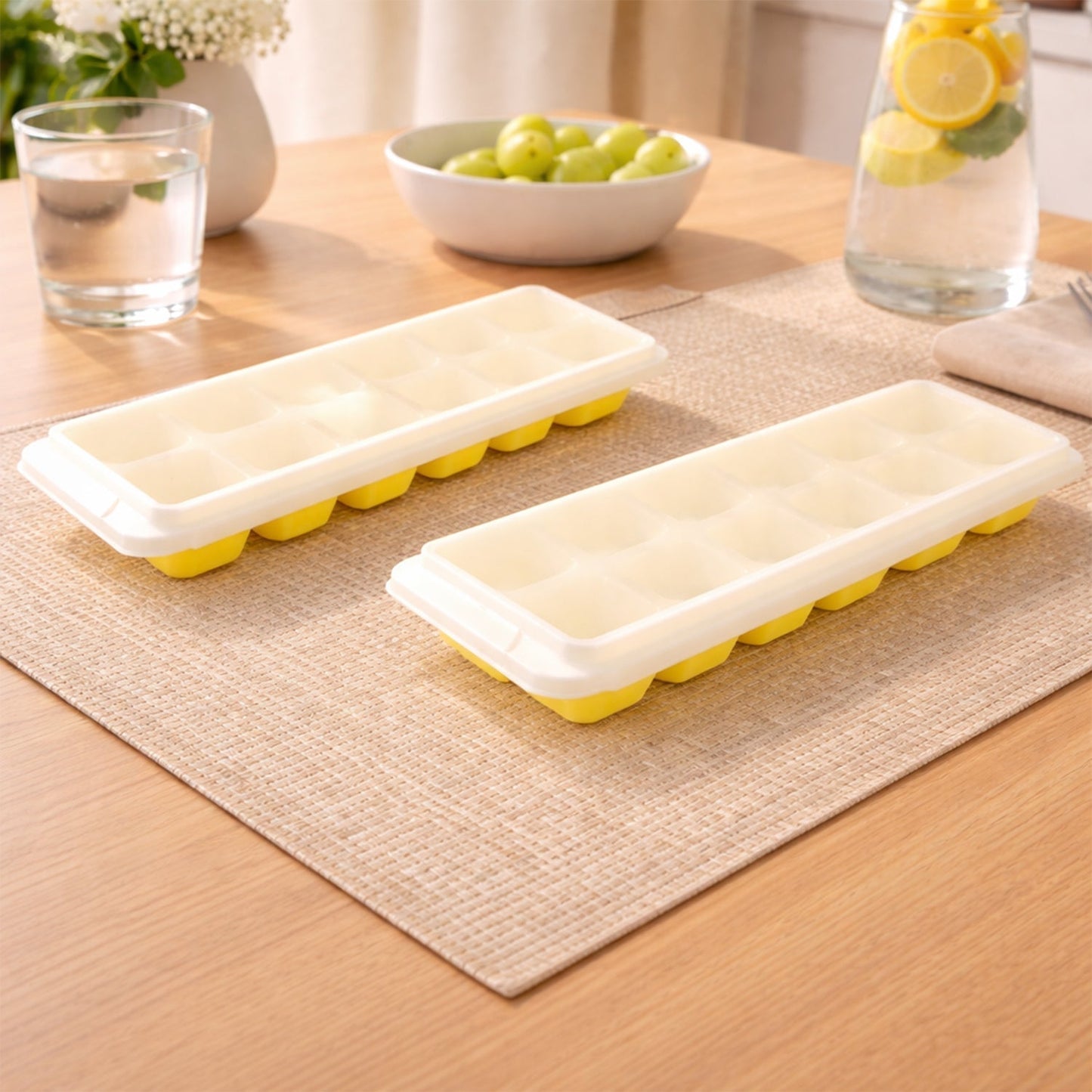 24 Grid Pop Up Ice Cube Tray Set with Lid (2 Pc Set)