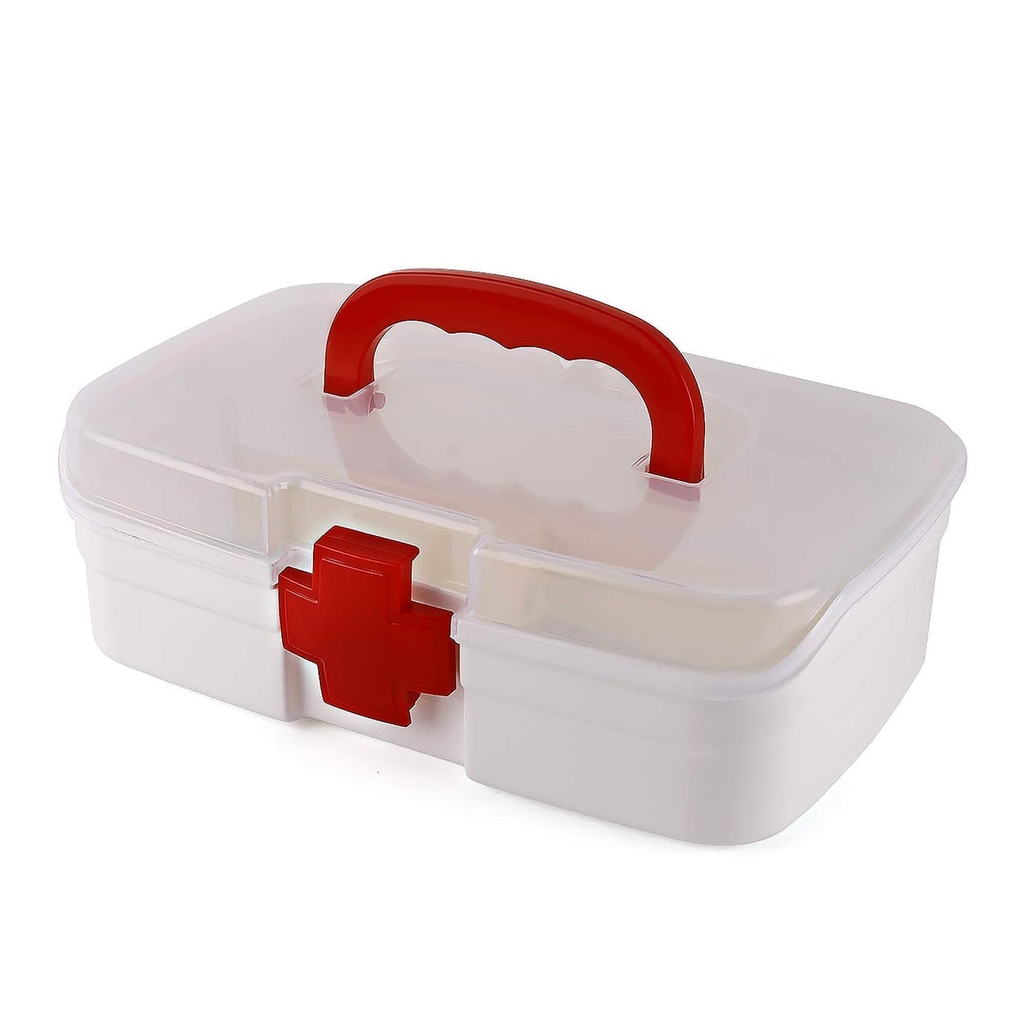 3-Compartment First Aid Box - Portable Medicine Storage with Detachable Tray & Transparent Lid