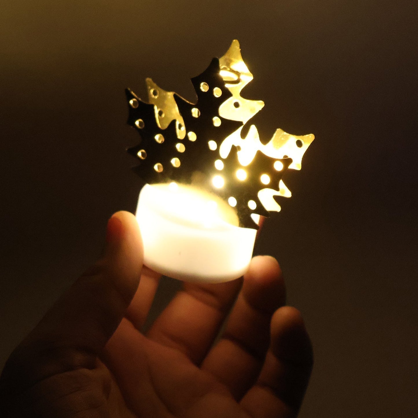 Decorative LED Gold Metal Leaf Diya Lamp, Diwali (1 Pc)