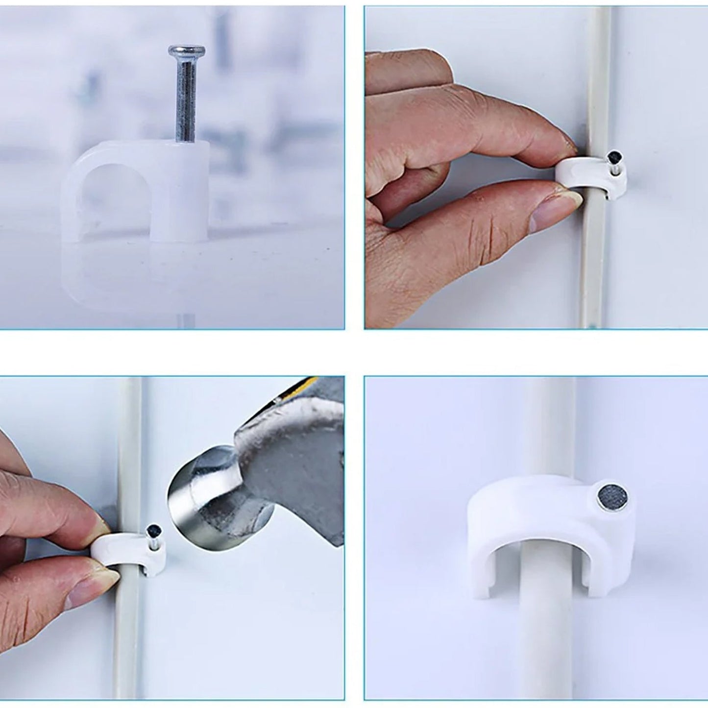 Wire Wall Clips, Plastic Cable Clips Round Wire Pins with Steel Nail (20 Pcs Set)