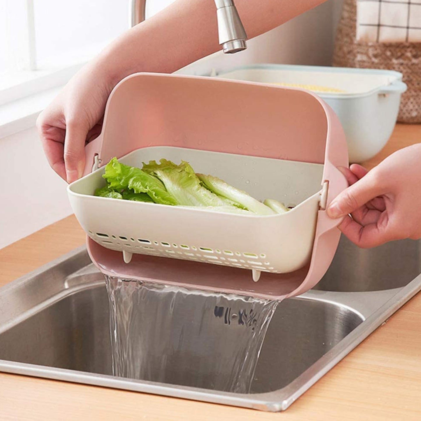Multifunctional BPA Free Double Layered Plastic Rotatable Strainer Basket (Multicolor)