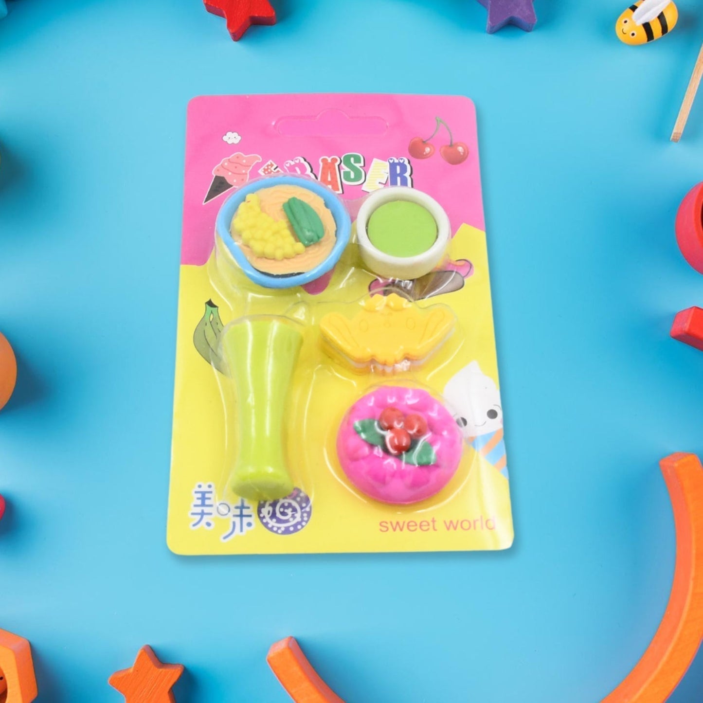 3D Mix Design Fancy & Stylish Colorful Erasers – Cute Novelty Eraser Set for Kids & School Prize (1 Set)