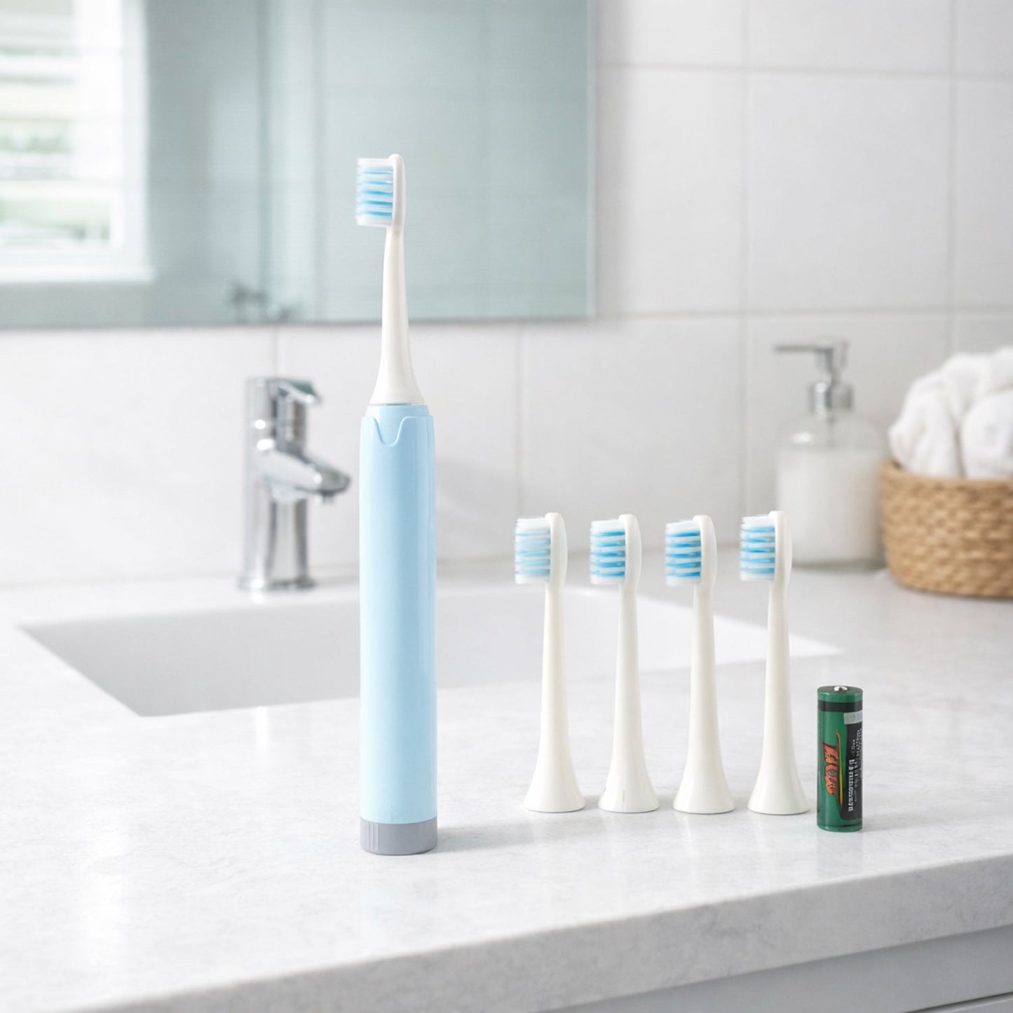 Electric Toothbrush With 4 Extra Head (1 Pc, Battery Included, Mix Color)