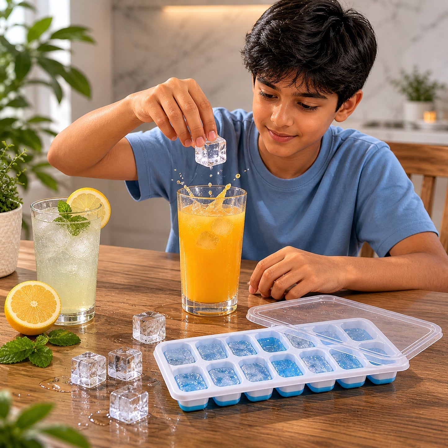 Multipurpose Plastic Ice Cube Tray With Lid (1 Pc, 14 Gride)