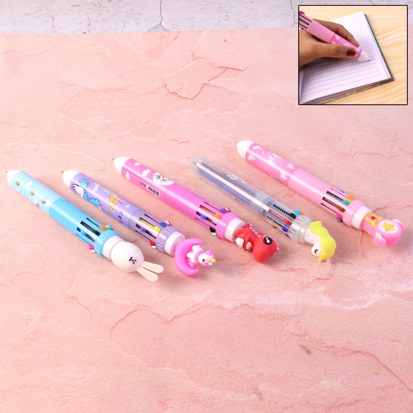 Cute Character Design 10-in-1 Multicolor Ball Pen (1 Pc)