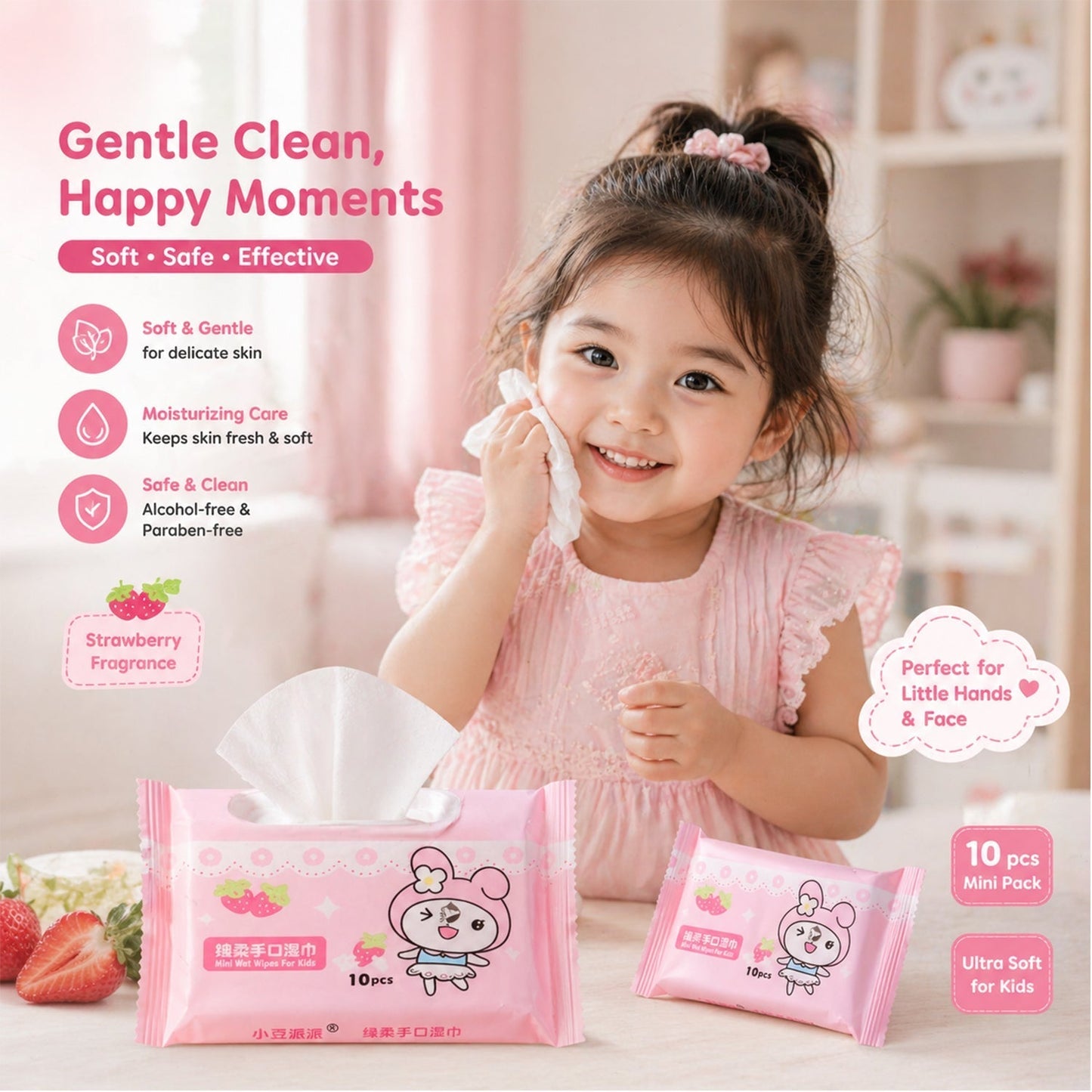 Cartoon Printed Soft Wet Wipes Pack 100Pc (10 Pack x 10 Pc Each)