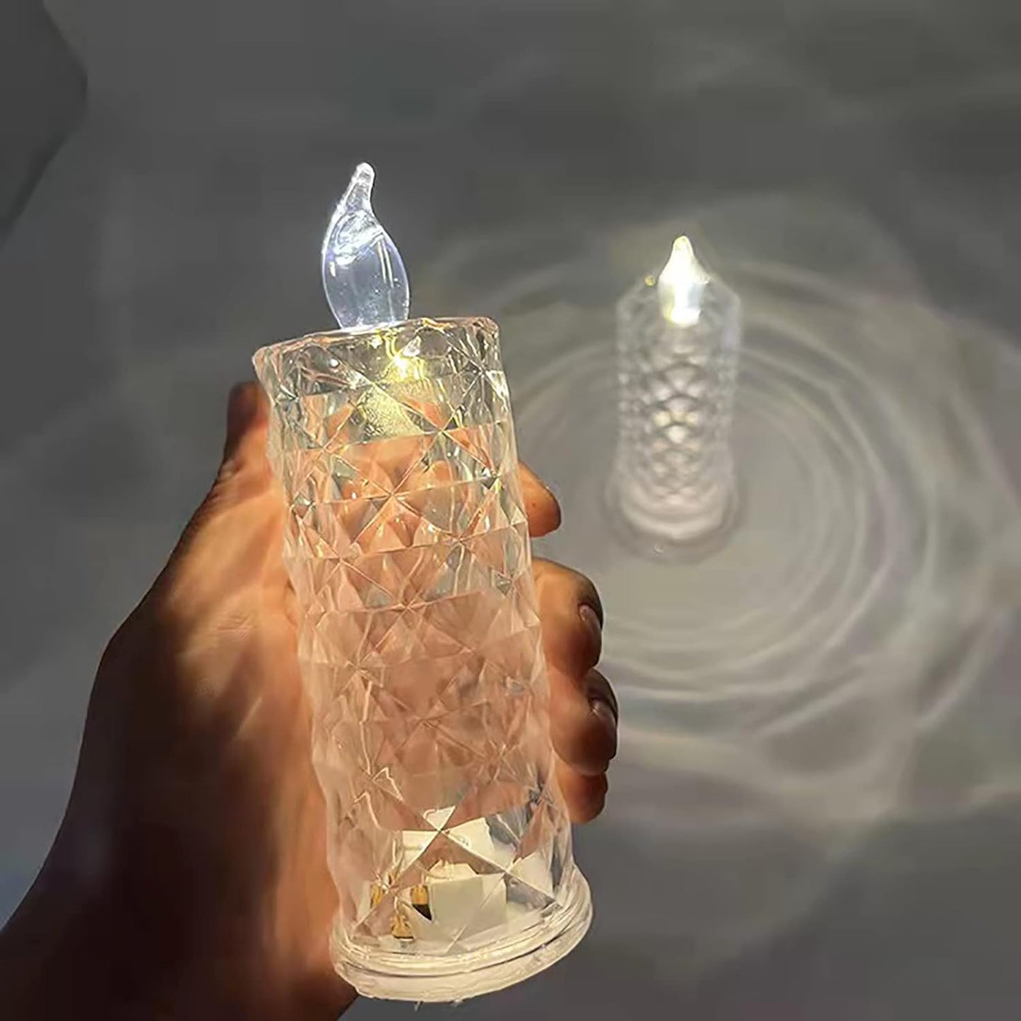 Rose Candles LED Flameless and Smokeless Decorative Acrylic Transparent Candles Led Tea Light Candle Perfect for Gifting, Home, Diwali, Christmas, Crystal Candle Lights (1 Pc) (MOQ :- 12 pc )