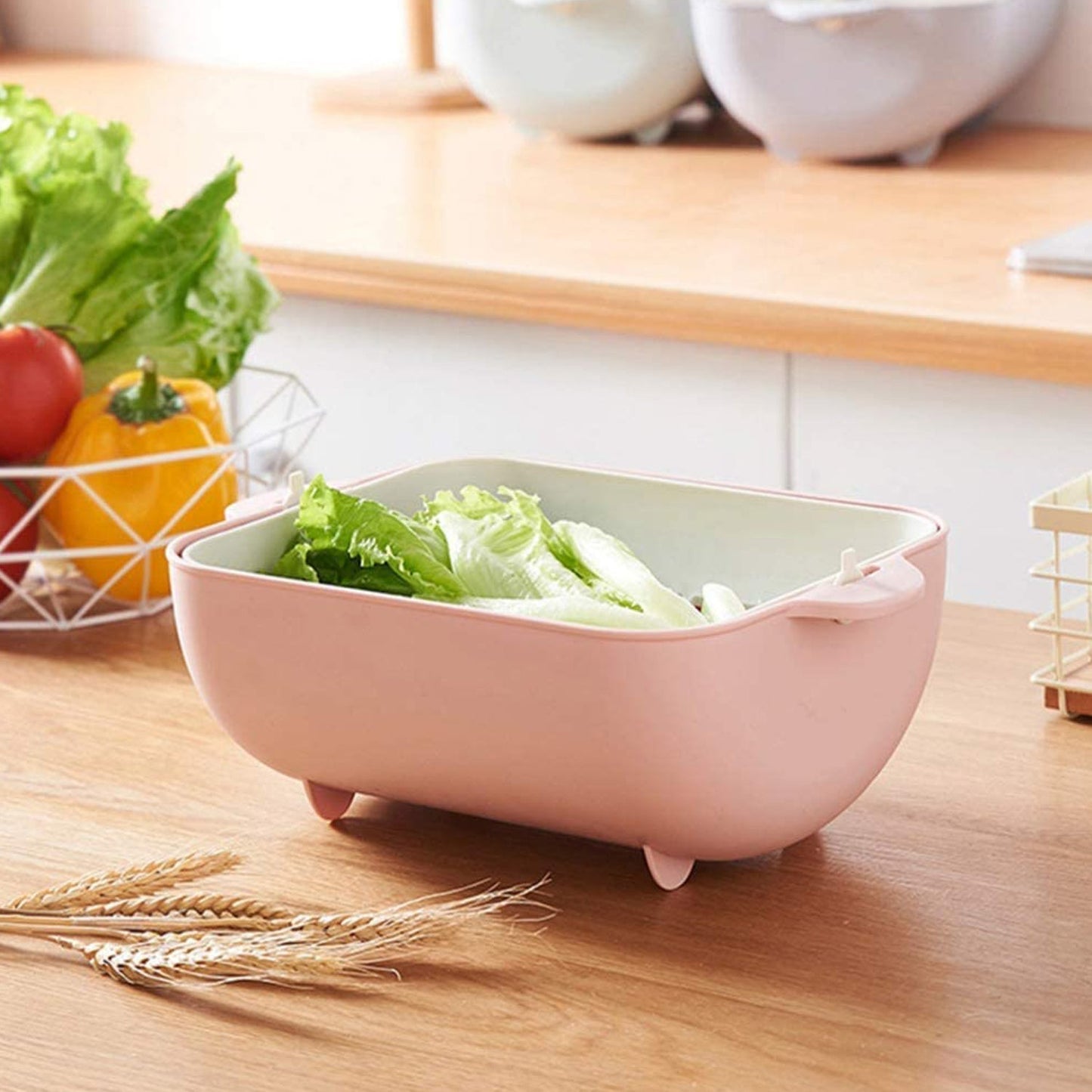 Multifunctional BPA Free Double Layered Plastic Rotatable Strainer Basket (Multicolor)