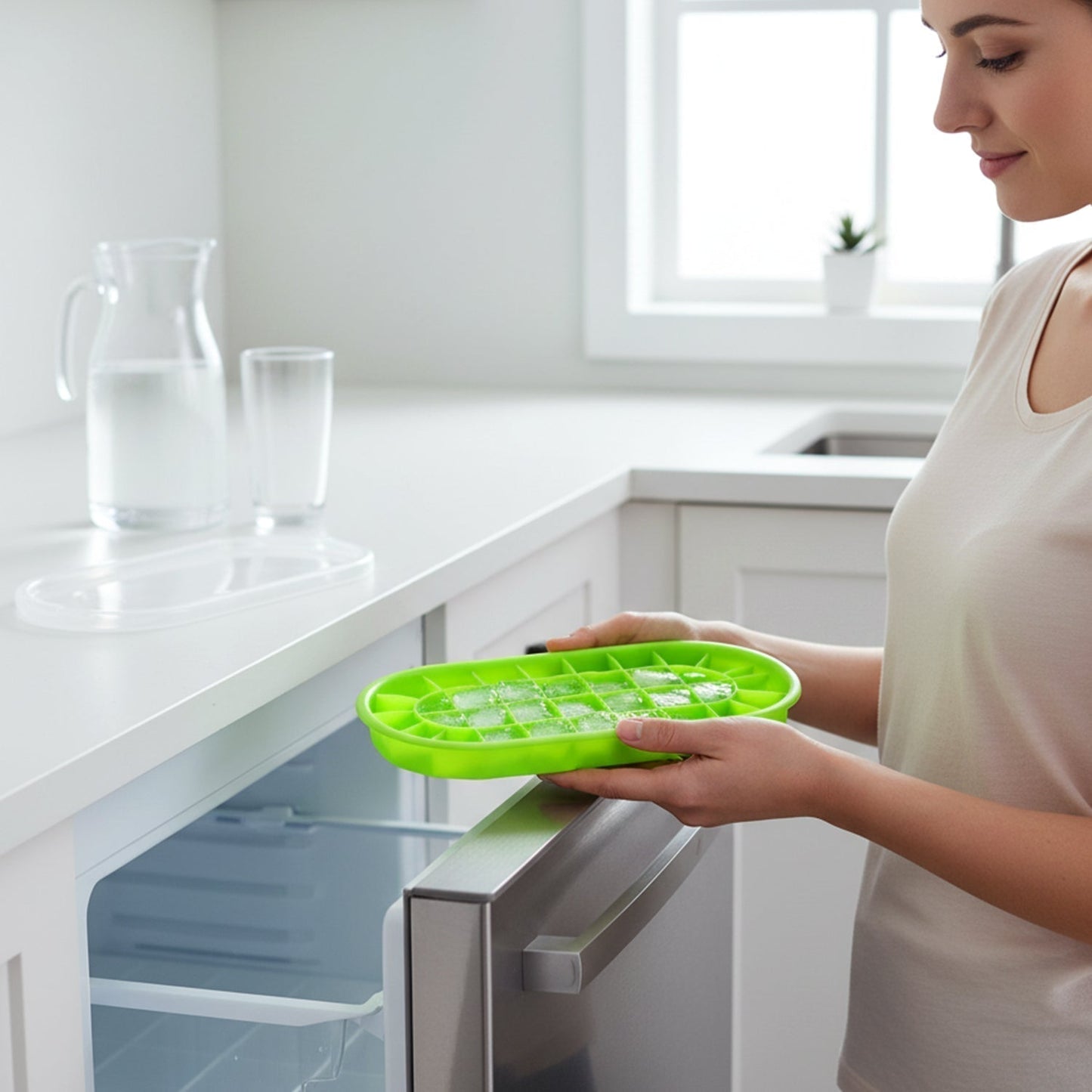 Premium Oval Silicone Ice Cube Tray with Lid (1 Pc)