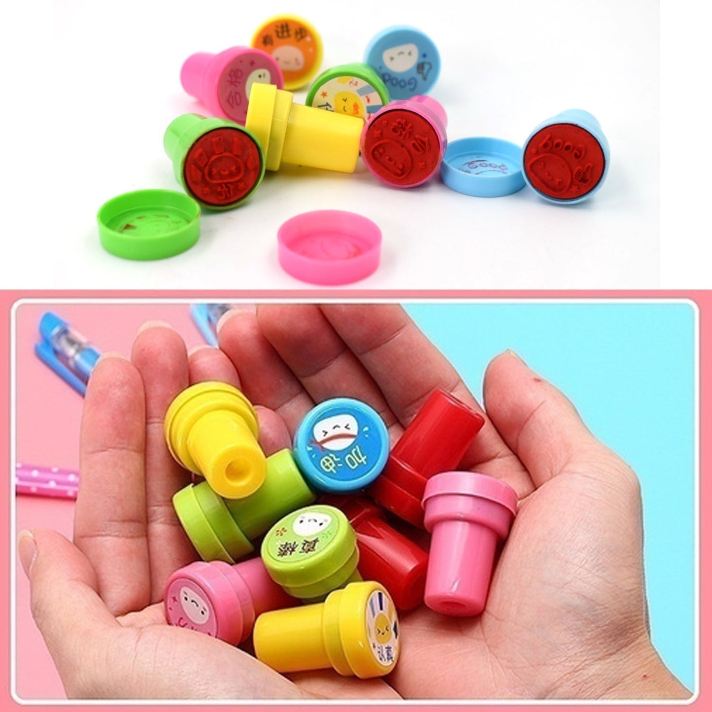Emoticon Stamps 8 pieces in Round Shape Stamp for Kids Theme Stamps for School Craft & Prefect Gift for Teachers, Parents and Students (Multicolor)