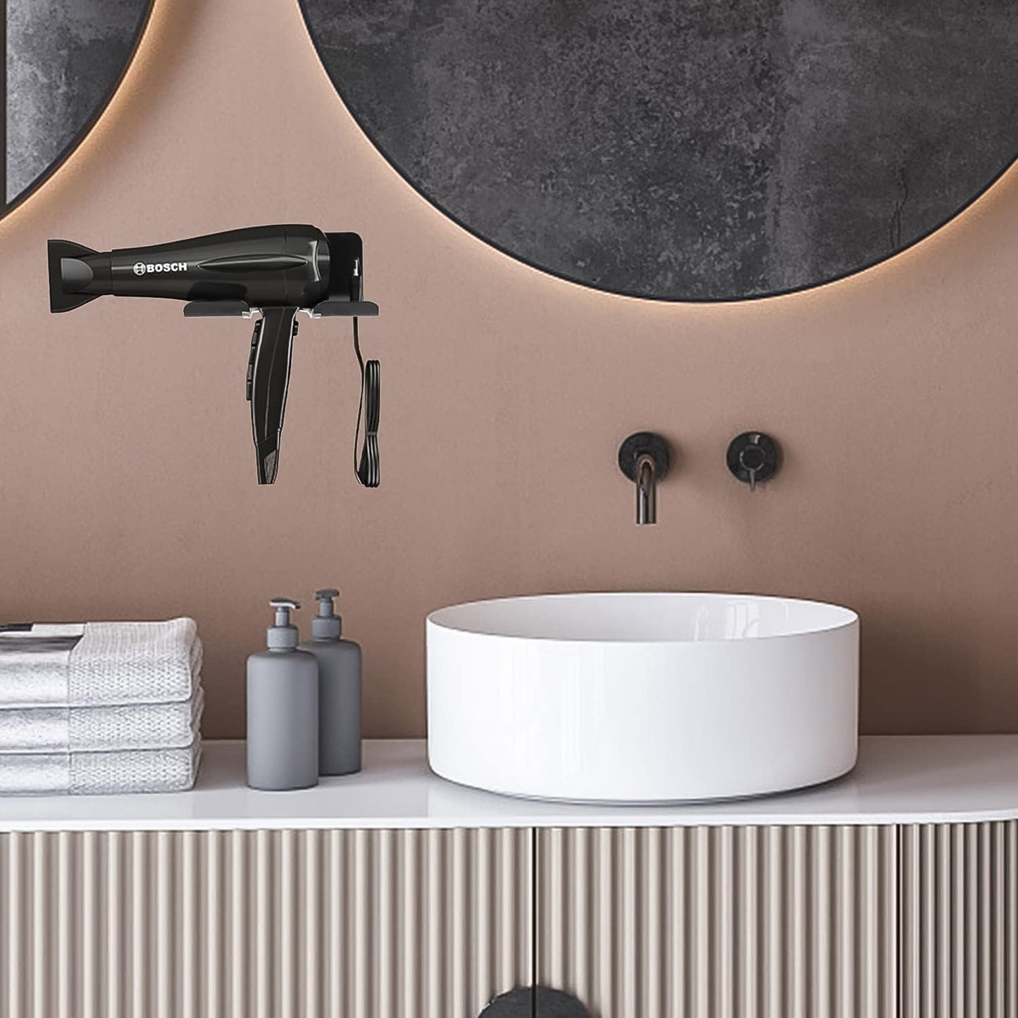 Hair Dryer Holder Wall Mounted Space Plastic Drill Blow Dryer Organizer Rack for Hair Tool Bedroom Bathroom