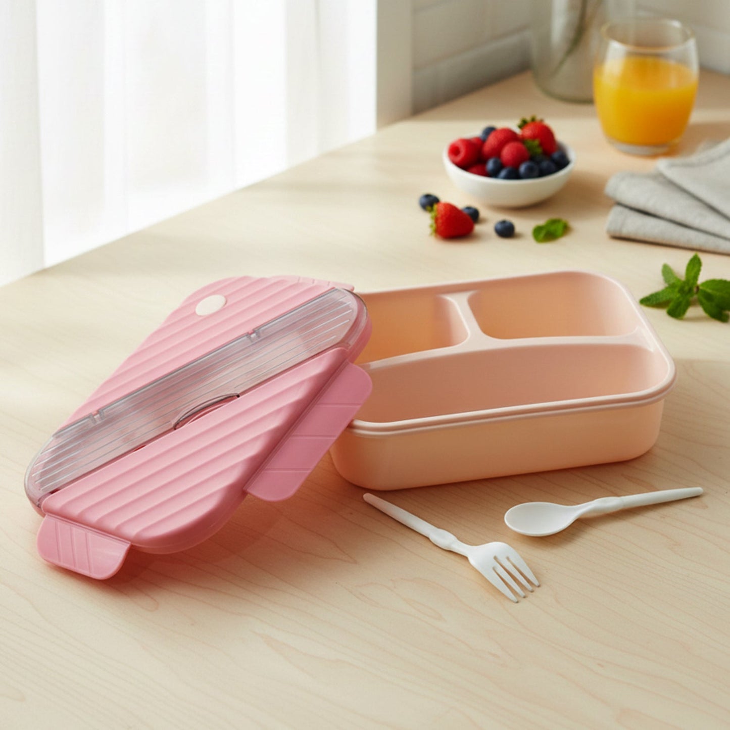 Plastic 3 Compartment Lunch Box for Kids