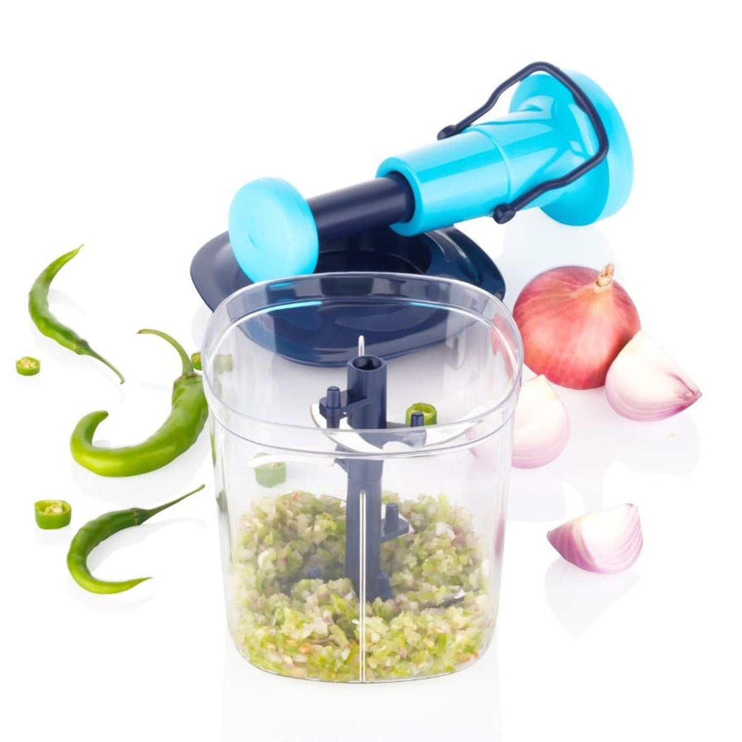 6 Blades Manual Hand-Press Vegetable Chopper (950 ML / Mix Color)
