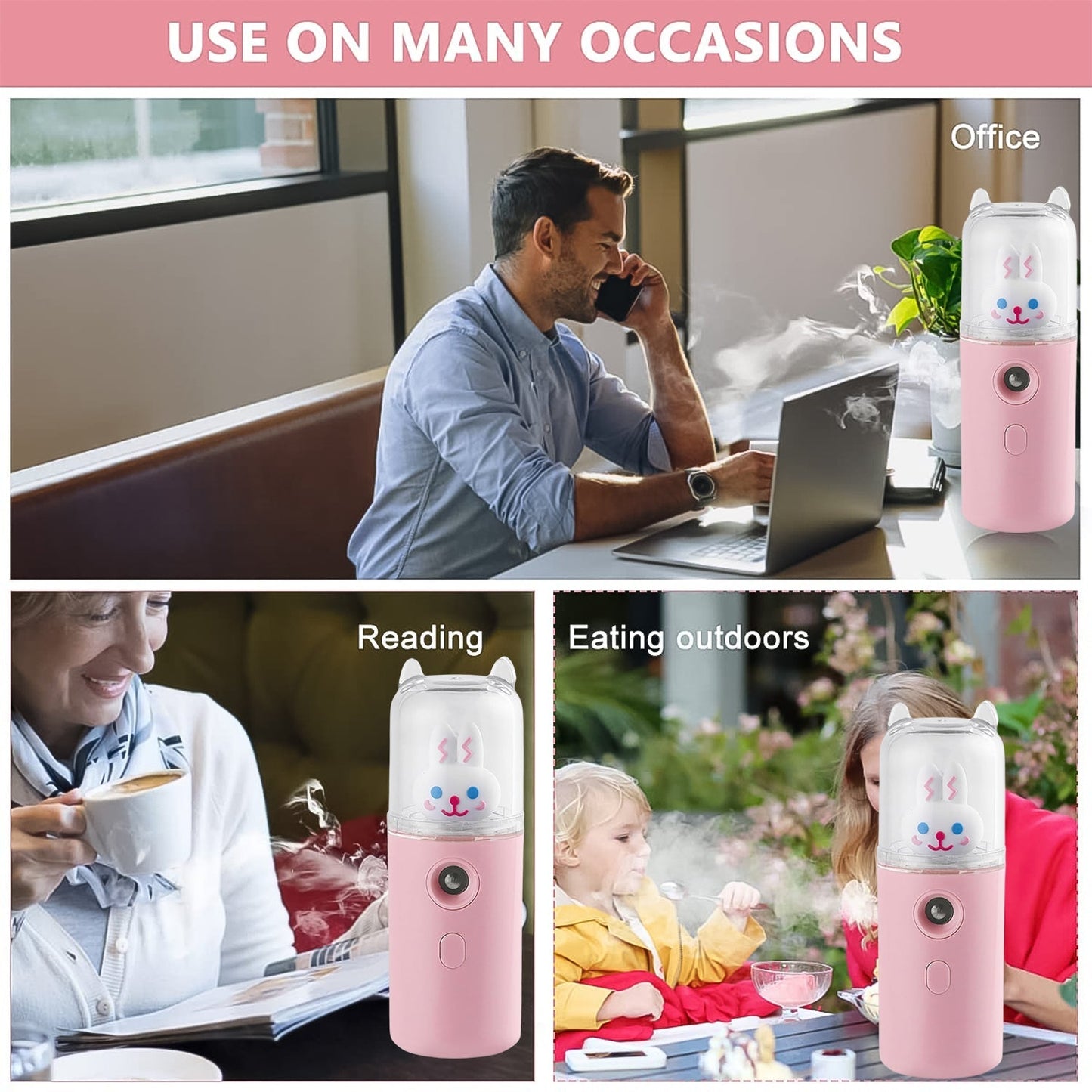 Portable Mini Facial Steamer – USB Rechargeable Nano Mist Sprayer with Cute Cartoon Design