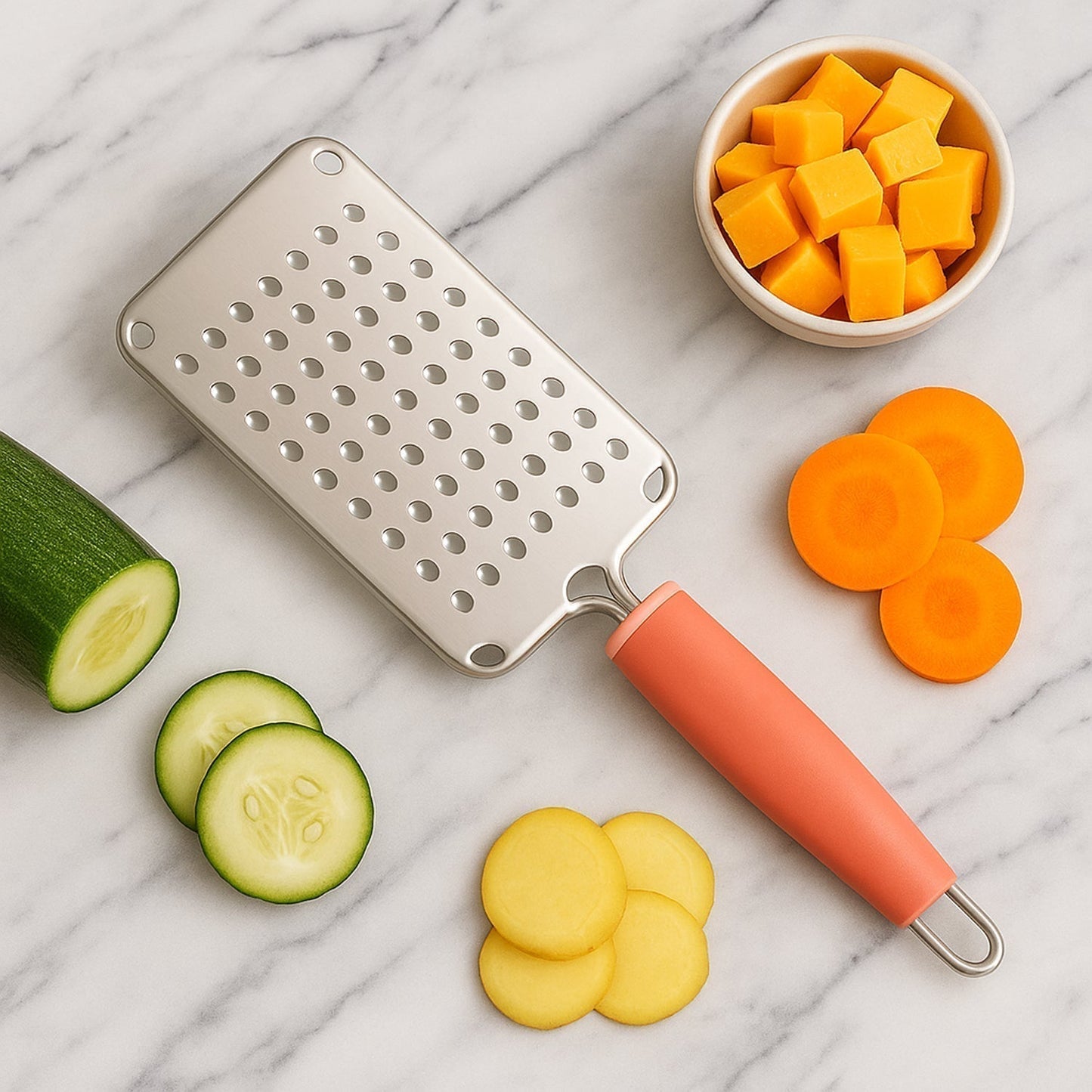 Supermom Stainless Steel Multipurpose Vegetable and Cheese Grater with Soft Grip Handle (1 Pc)