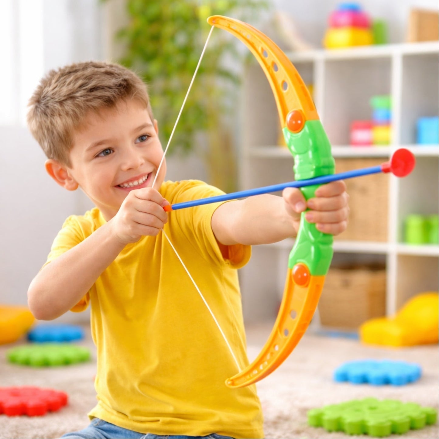 Plastic Archery Bow and Arrow Toy Set with single knife and 3pc Arrow and Target Board,
