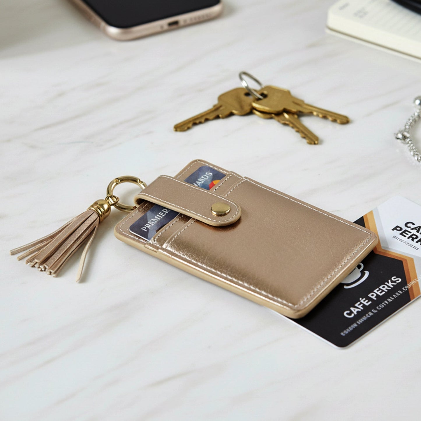 PU Leather Card Holder Wallet with Button Strap (1 Pc)