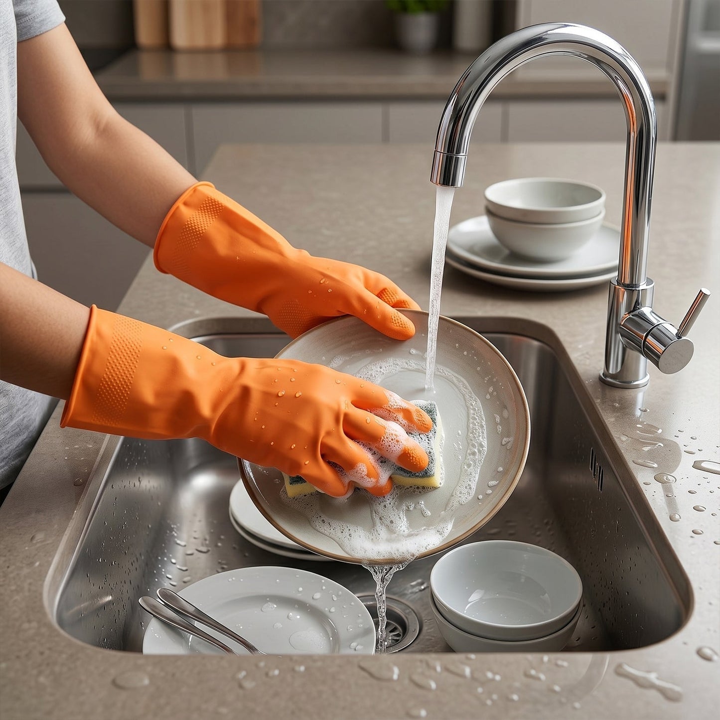 Medium Victor Orange Cleaning Rubber Gloves (1 Pair)