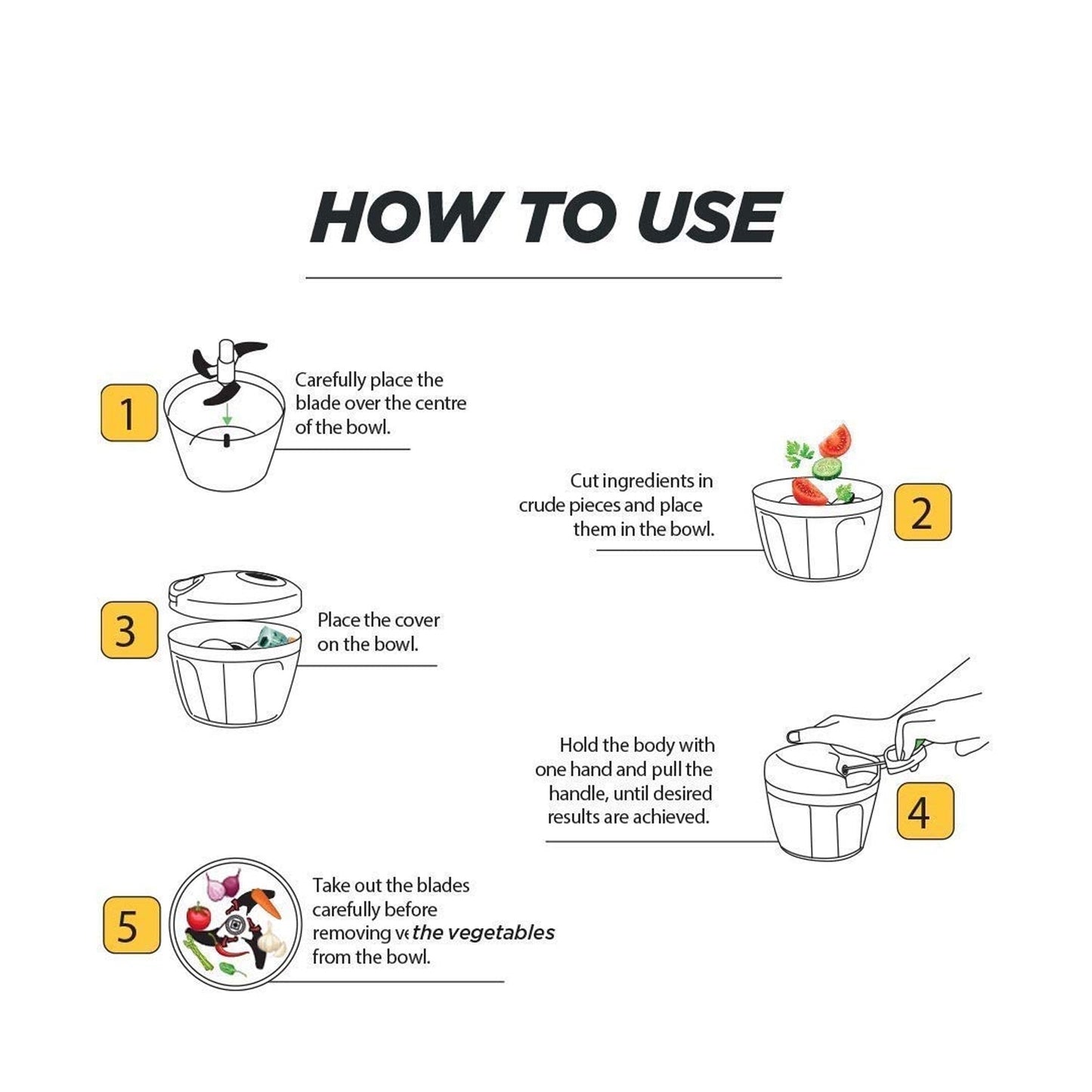 Manual Stainless Steel Compact Extra Sharp Hand Held Vegetable Chopper / Slicer with 5 Blades (750 ml)