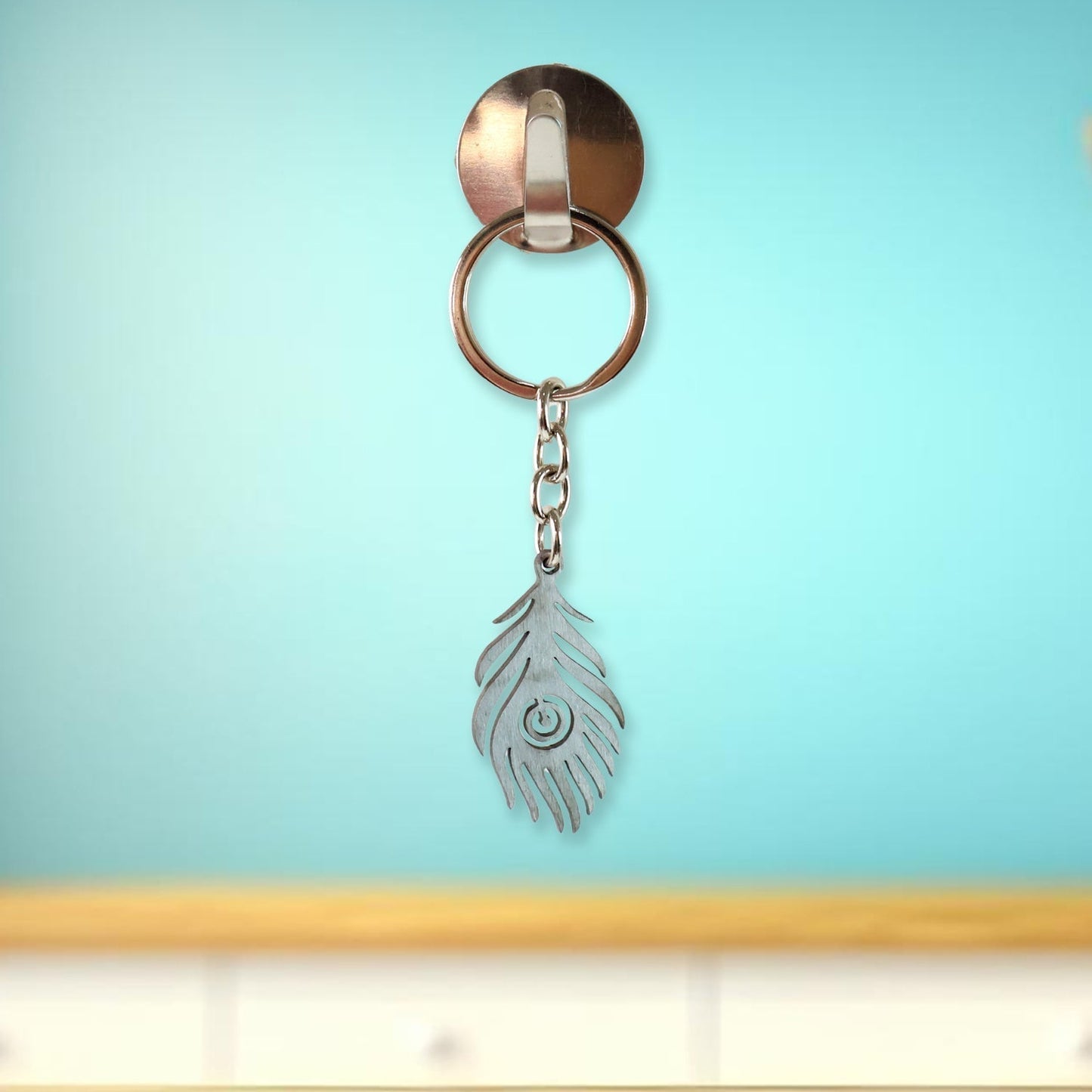 Stylish Stainless Steel Peacock Feather Keychain (1 Pc)