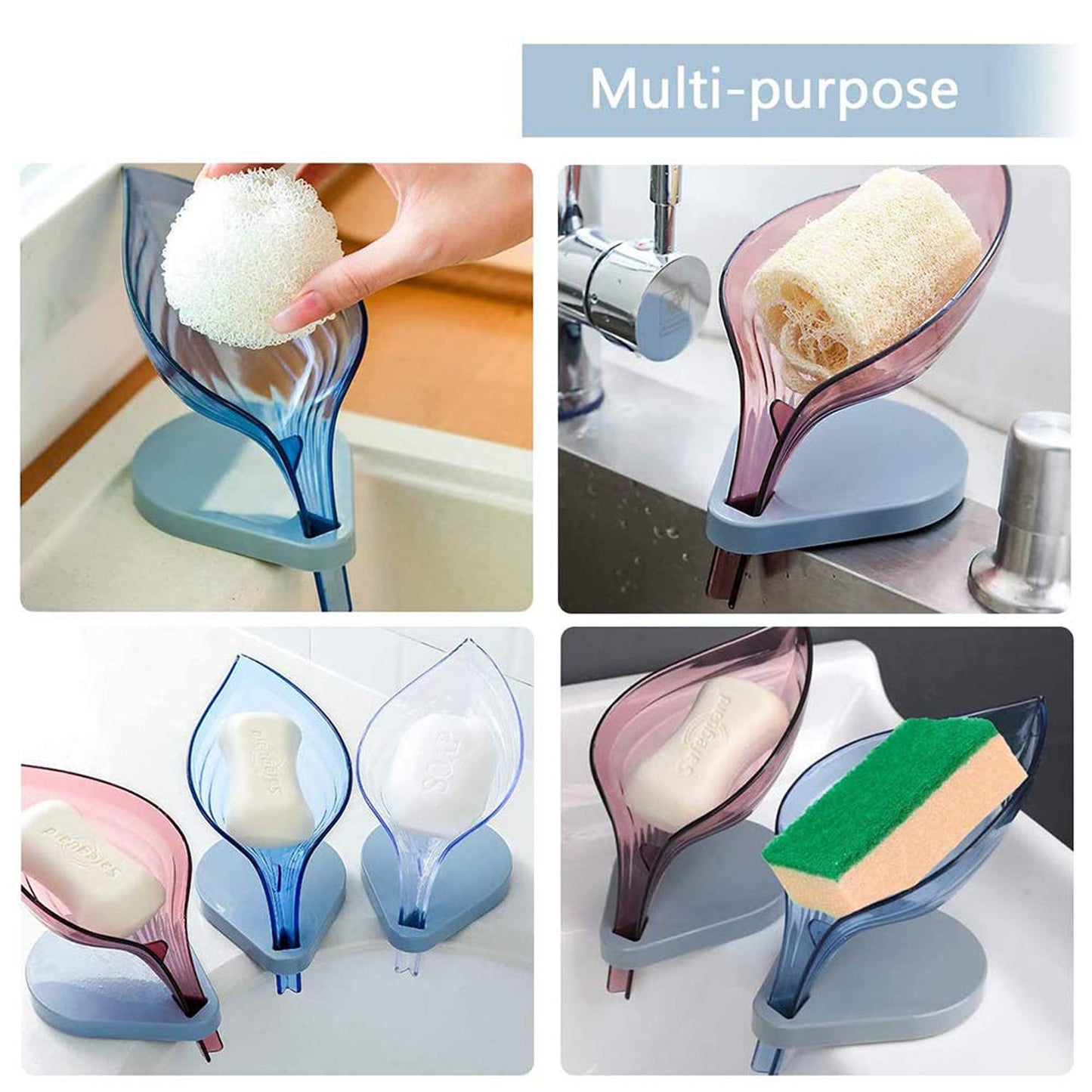 Leaf Shape Soap Dish Holder with Drain for Bathroom & Kitchen Use