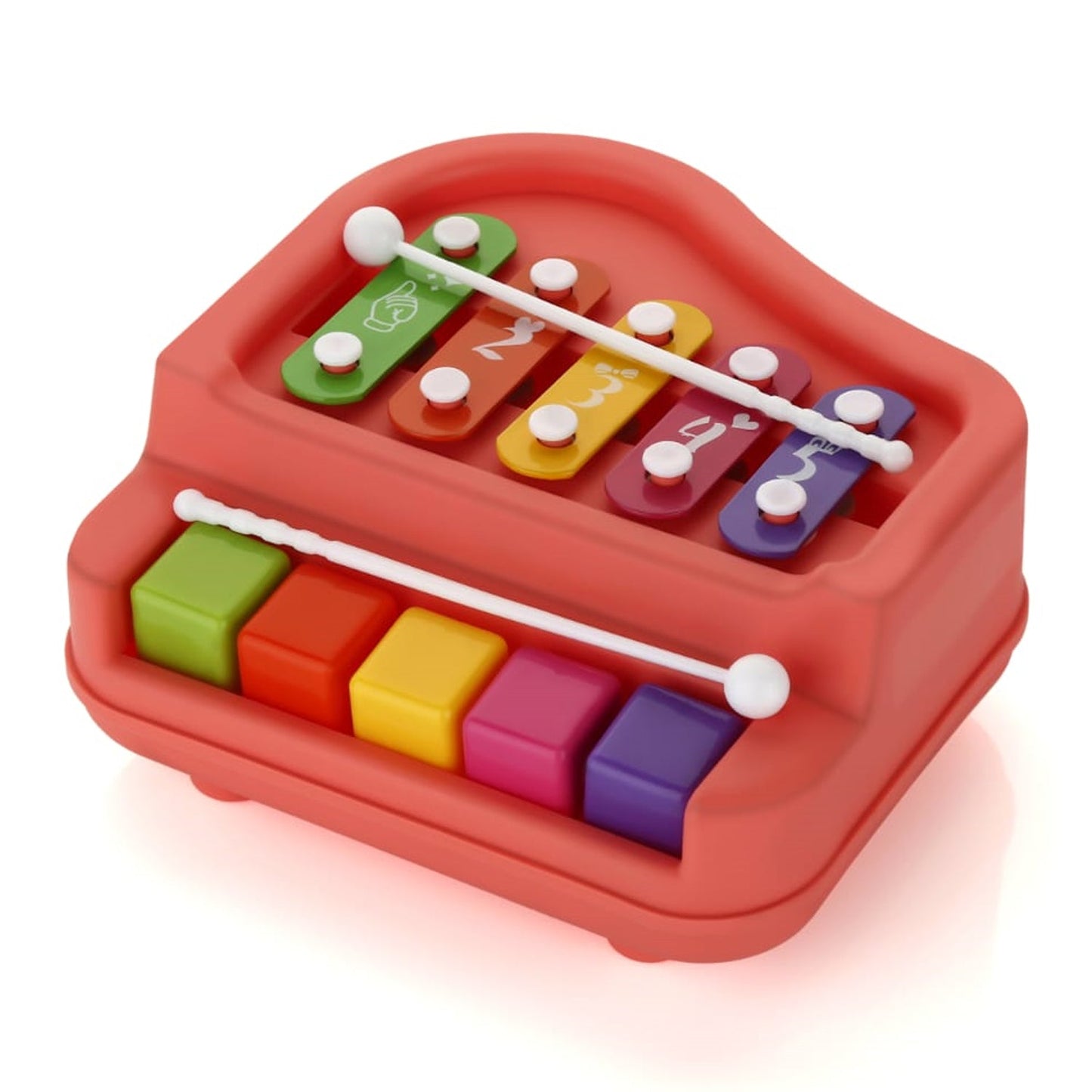 2 in 1 Baby Piano Xylophone Toy for Toddlers, 5 Multicolored Key Keyboard Xylophone Piano, Preschool Educational Musical Learning Instruments Toy for Baby Kids Girls Boys 3+ Years (1 Pc)