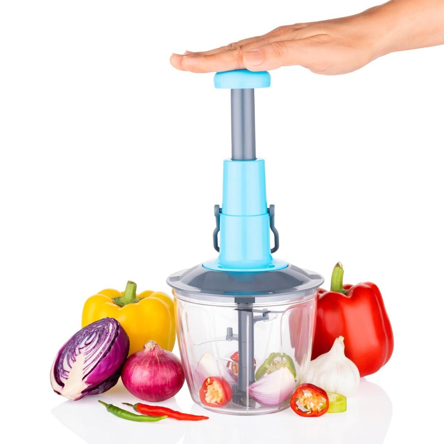 6 Blades Manual Hand-Press Vegetable Chopper (950 ML / Mix Color)