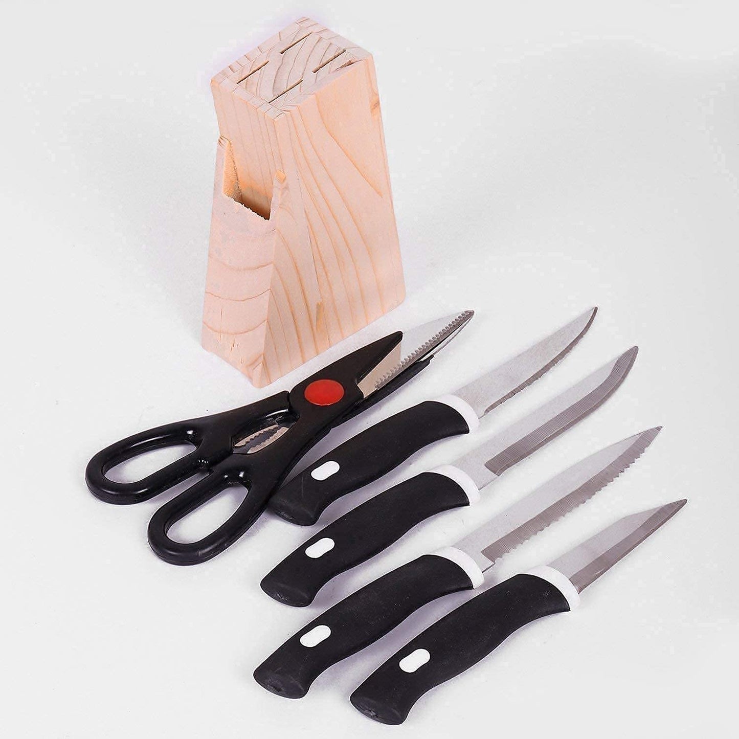 Kitchen Knife Set with Wooden Block and Scissors, Chhari (5 pcs, Black)