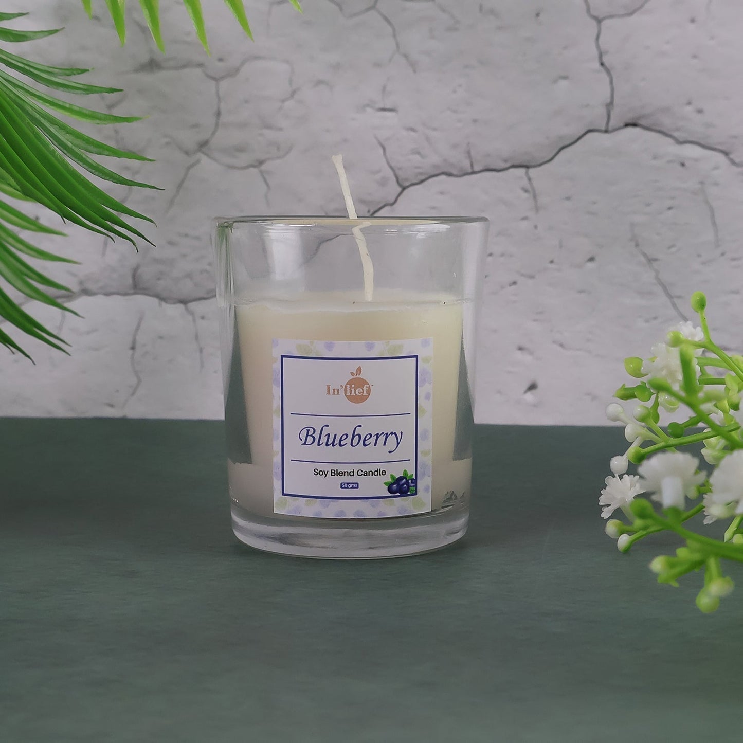 In'lief Blueberry Soy-Blend Votive Candle Glass – 50 gm (1 Pc)