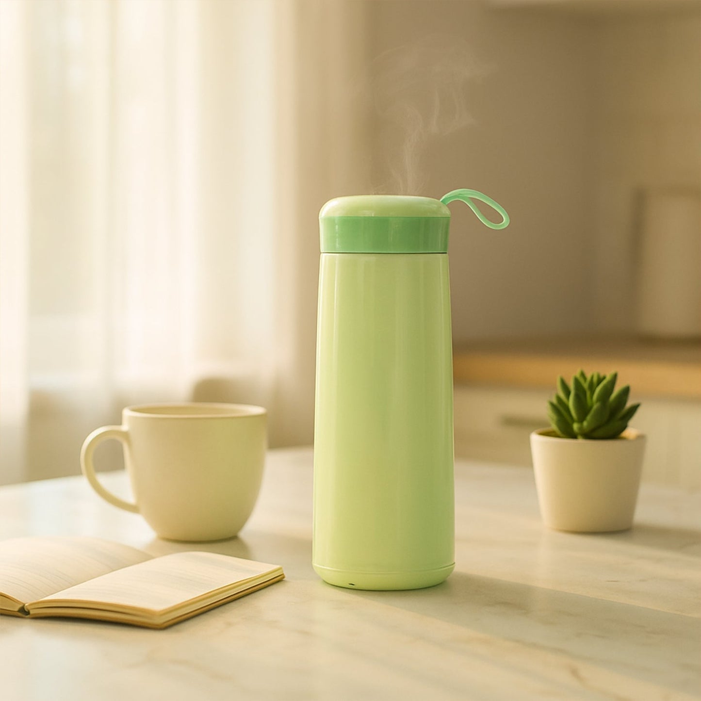 Leak-Proof Plastic Vaccum Flask - (Green Color / 1 Pc / 400ML)