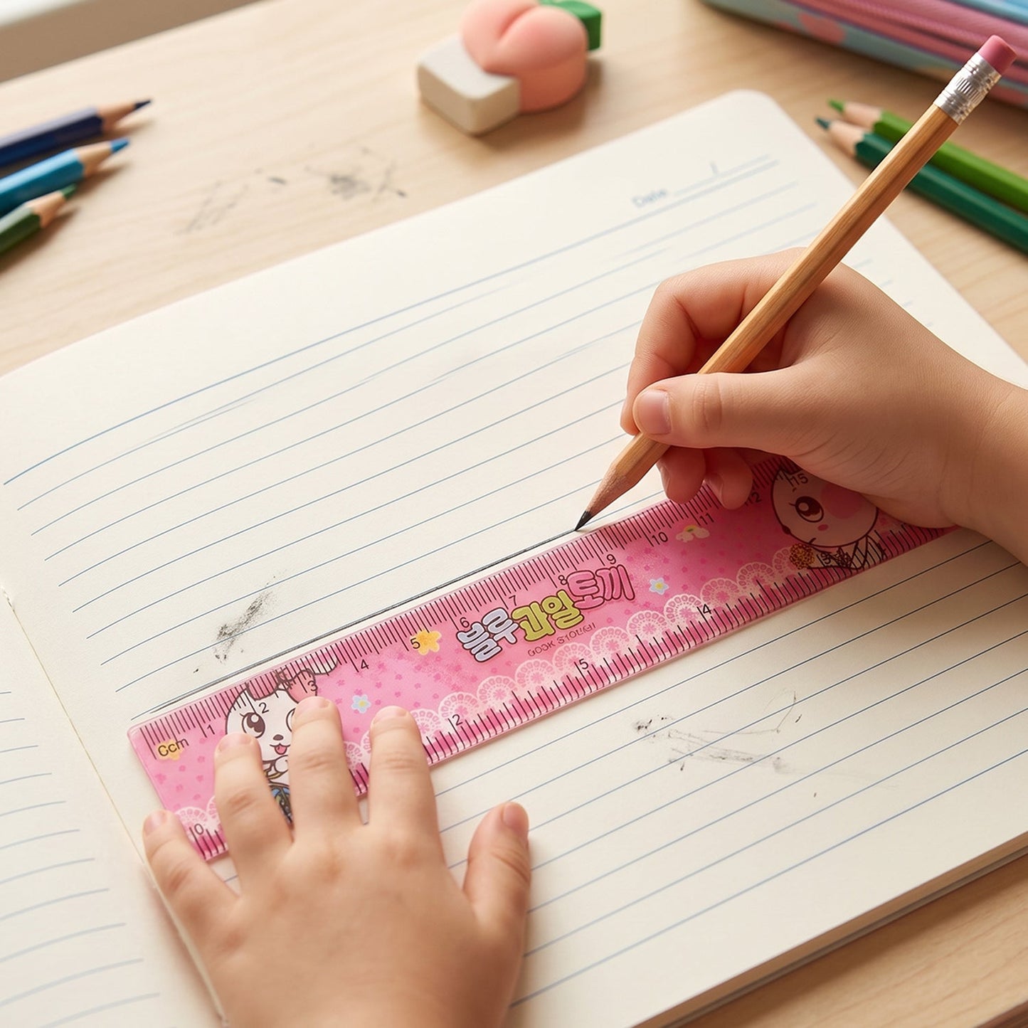 Kids School Stationery Kit – 5 In 1 Cute Cartoon Set with Flexible Pencils