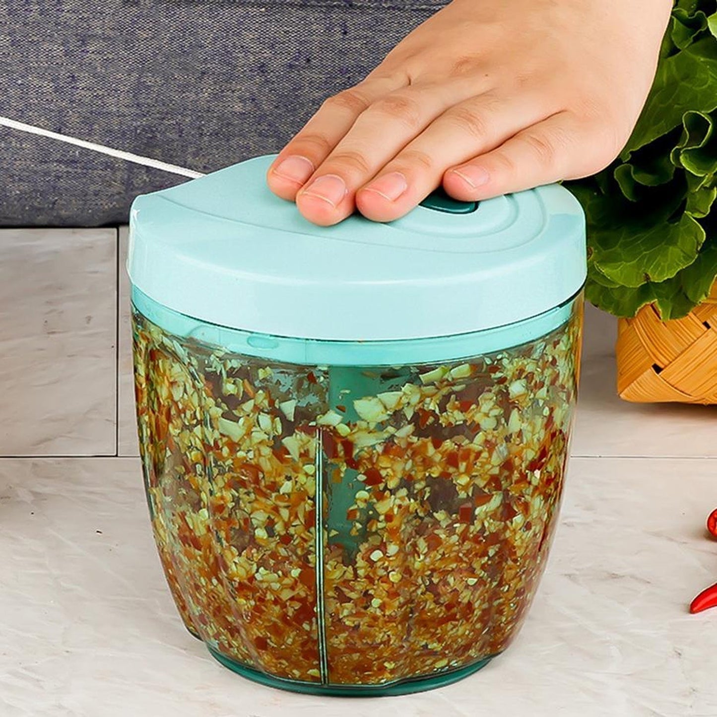 Manual Stainless Steel Compact Extra Sharp Hand Held Vegetable Chopper / Slicer with 5 Blades (750 ml)