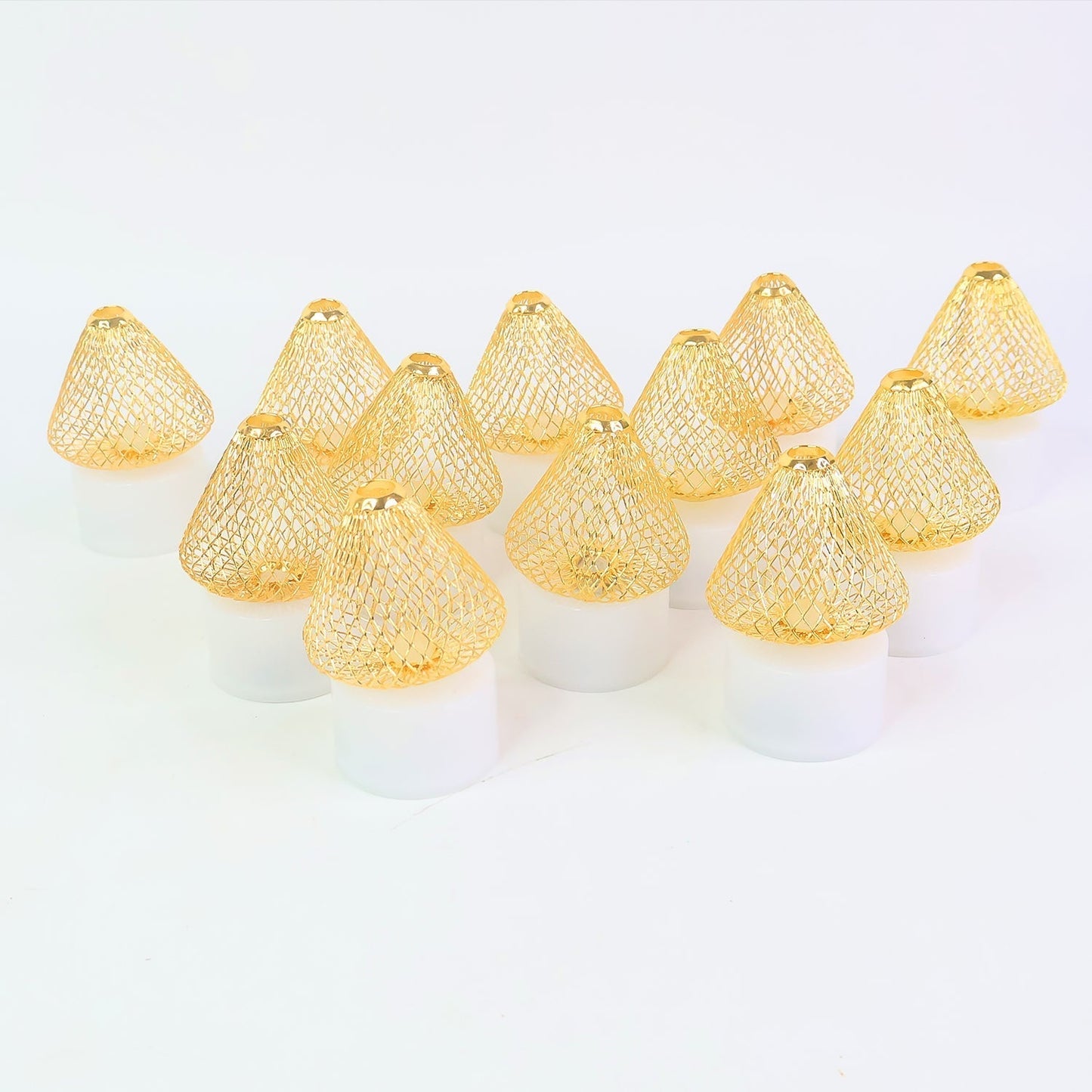 Set of 12 Decorative LED Flameless Candle Lights with Golden Net Cover