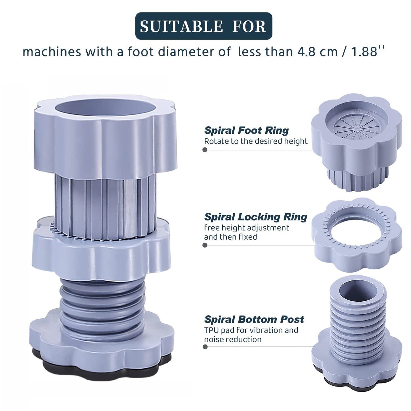 Washing machine support, anti vibration washing machine support adjustable washer anti vibrasion pads, washer & dryer pedestals, Washing Machine Accessory Anti- Skid Pad PVC Lifting Pad Non-Slip ( 1 Pc )