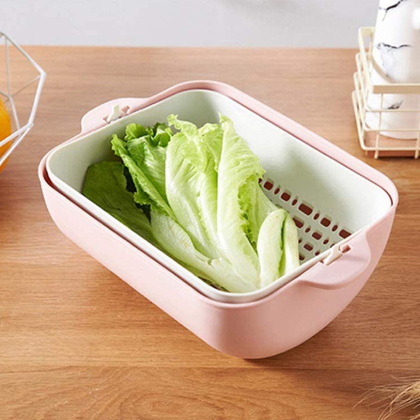 Multifunctional BPA Free Double Layered Plastic Rotatable Strainer Basket (Multicolor)