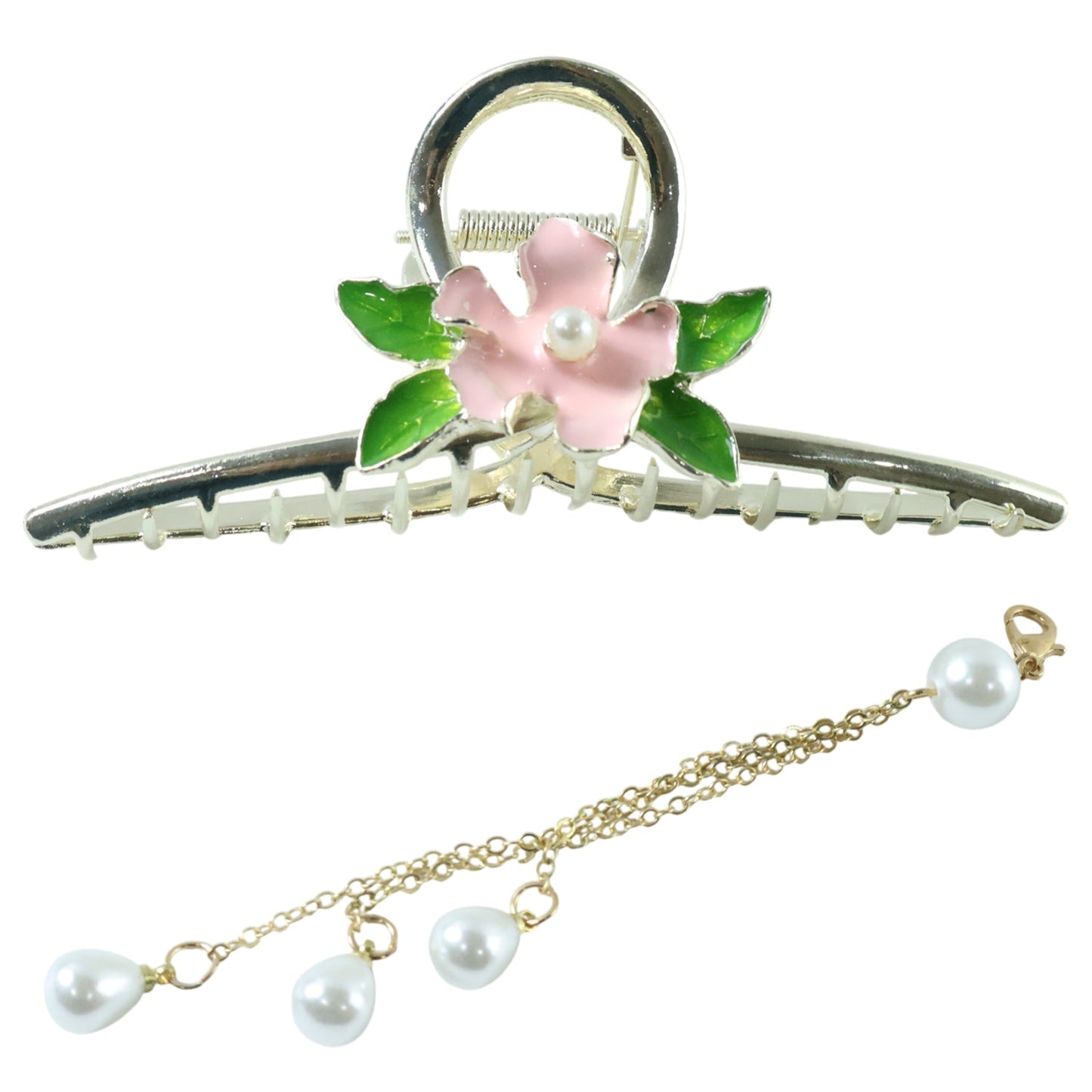 Elegant Floral Pearl Chain Hair Claw Clip (1 Pc)