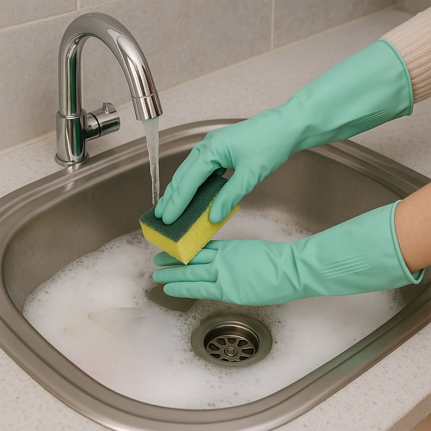 Long Cuff Multipurpose Rubber Cleaning Gloves (1 Pair, Mix Color)