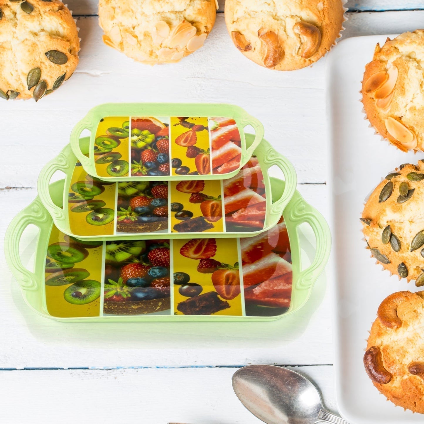Serving Tray Set (Pack of 3 Pcs) (Small, Medium, Large) (Multicolour)