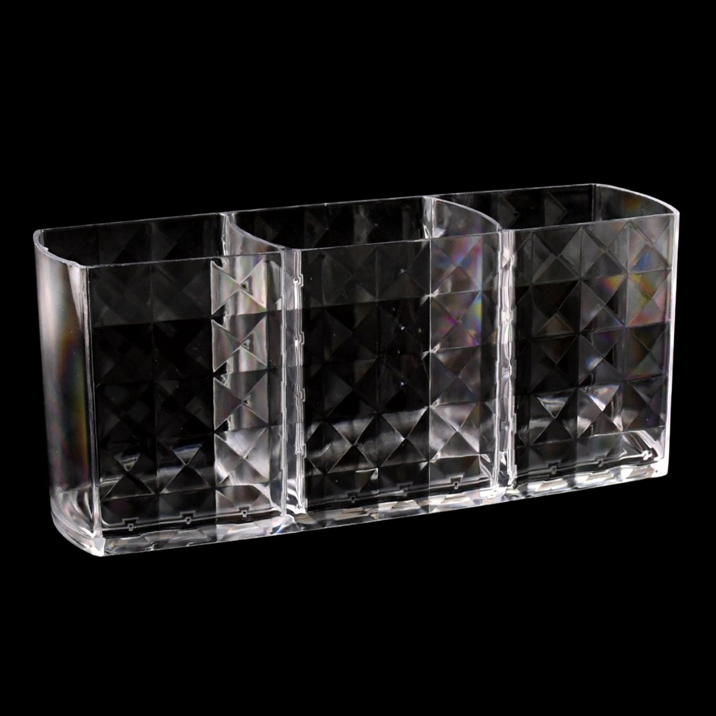 Elegant Crystal-Effect 3-Compartment Acrylic Makeup Brush Holder (1 Pc)