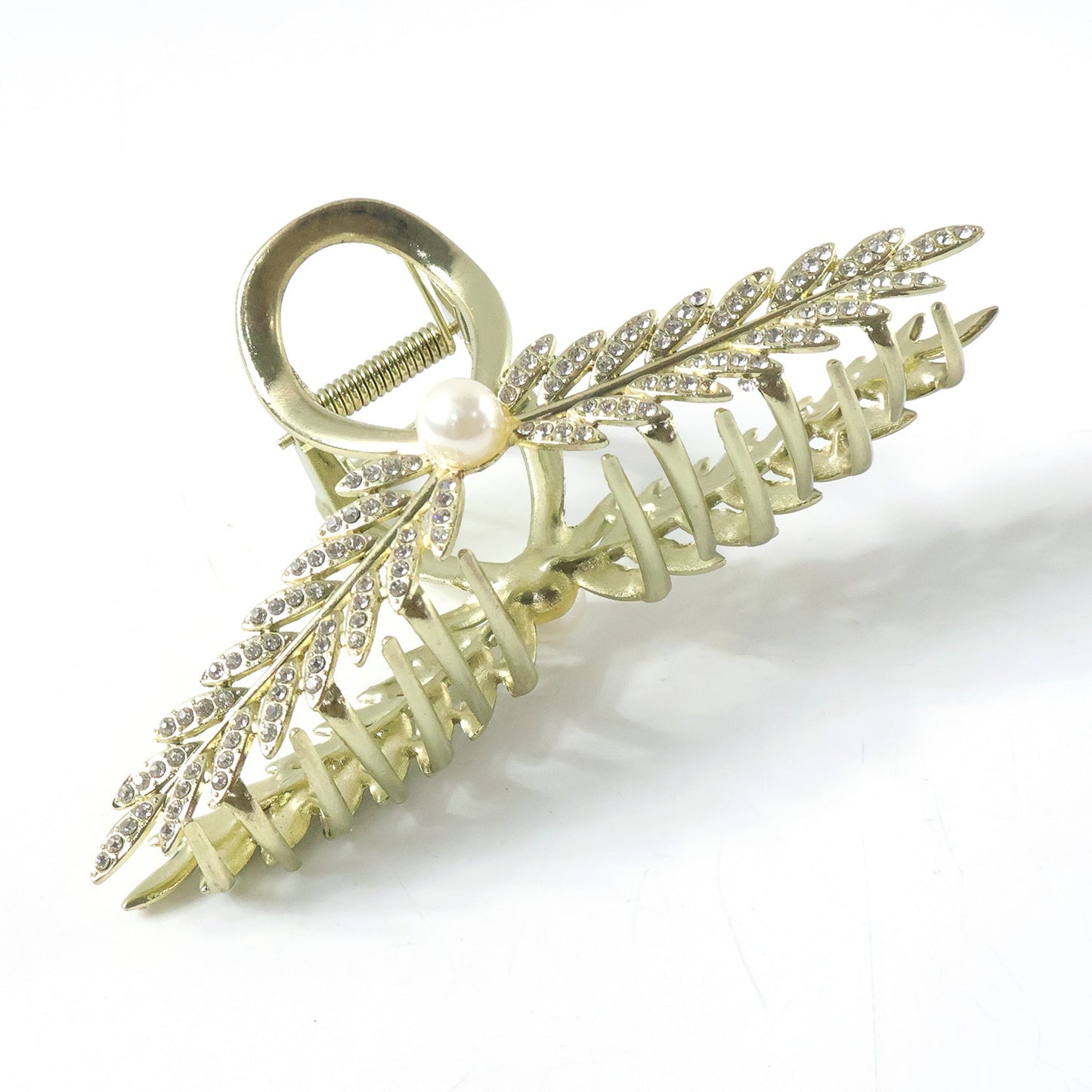 Luxury Leaf Design Pearl Hair Claw Clip for Women (1 Pc)