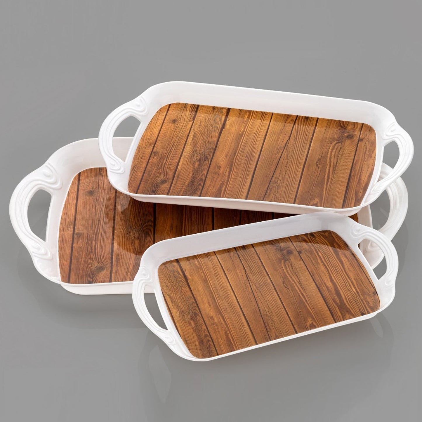 Serving Tray Set (Pack of 3 Pcs) (Small, Medium, Large) (Multicolour)